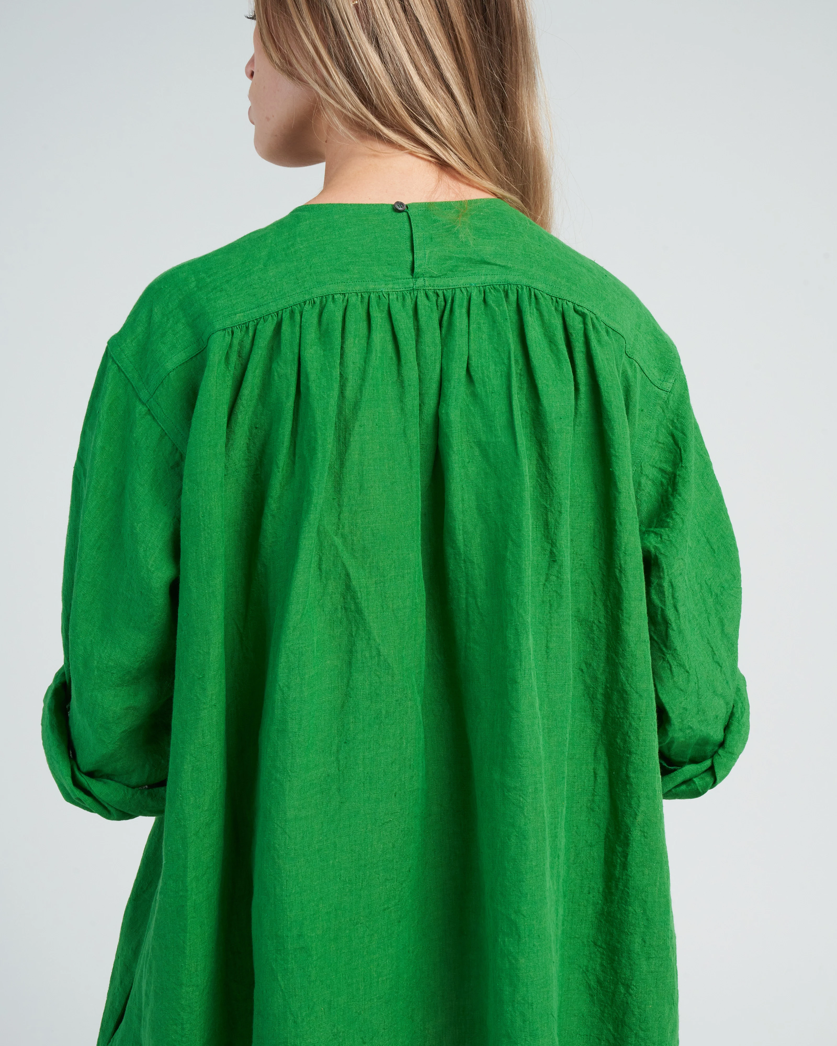 linen placket pullover top - grass - Image 5