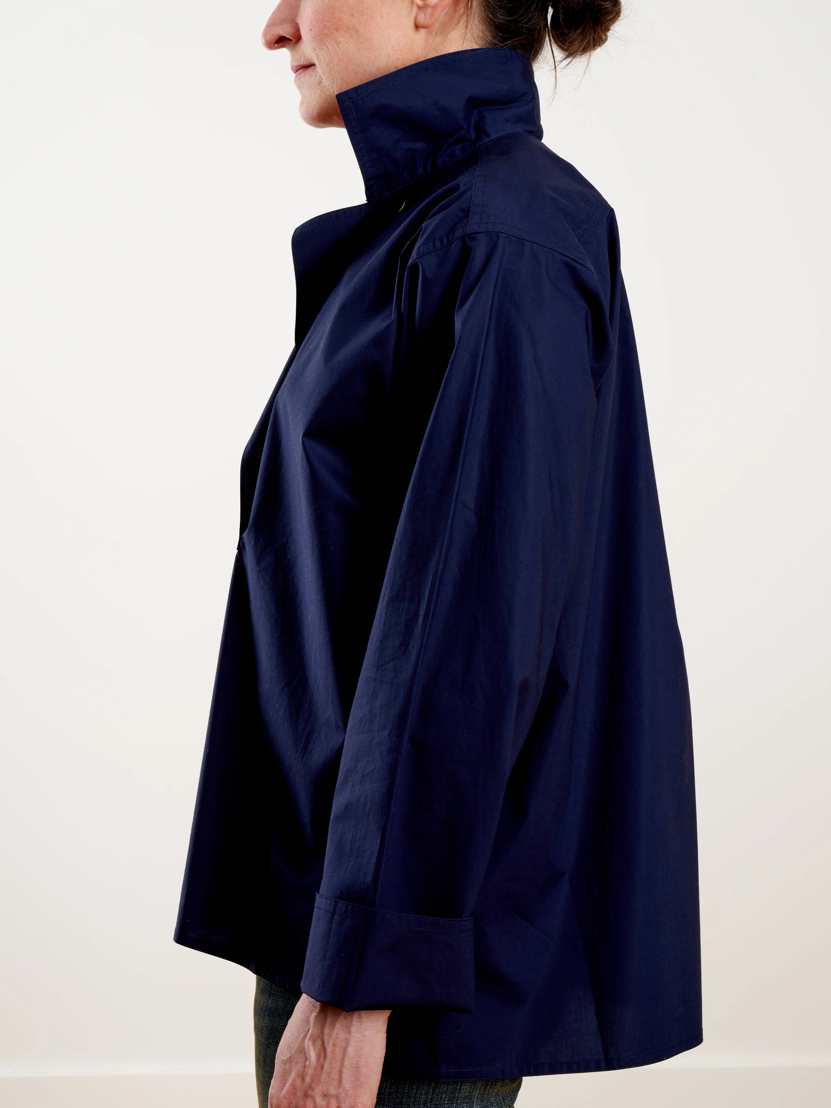 long sleeve top with collar and front flap - woven blue marine - Image 4