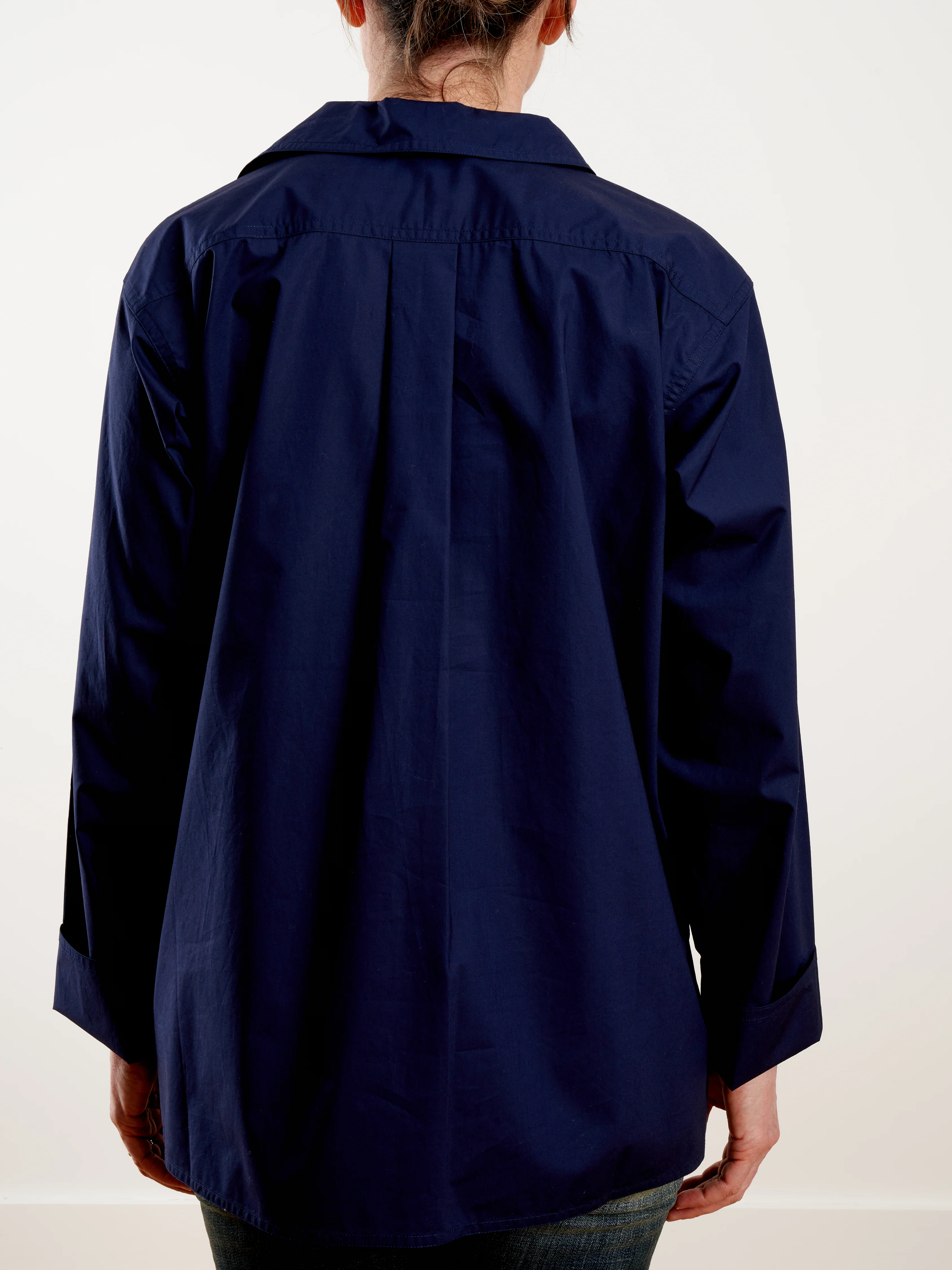 long sleeve top with collar and front flap - woven blue marine - Image 5