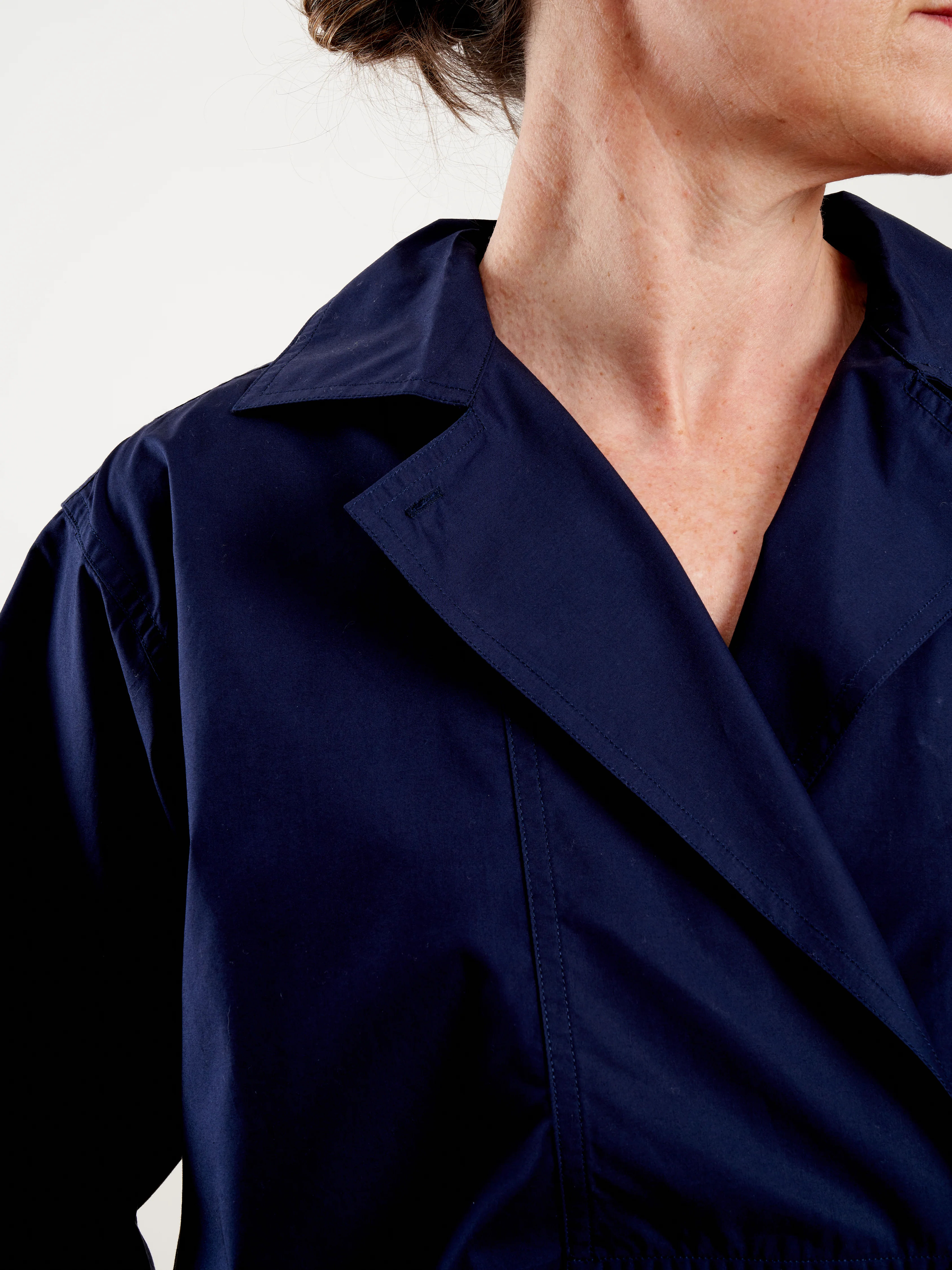 long sleeve top with collar and front flap - woven blue marine - Image 6