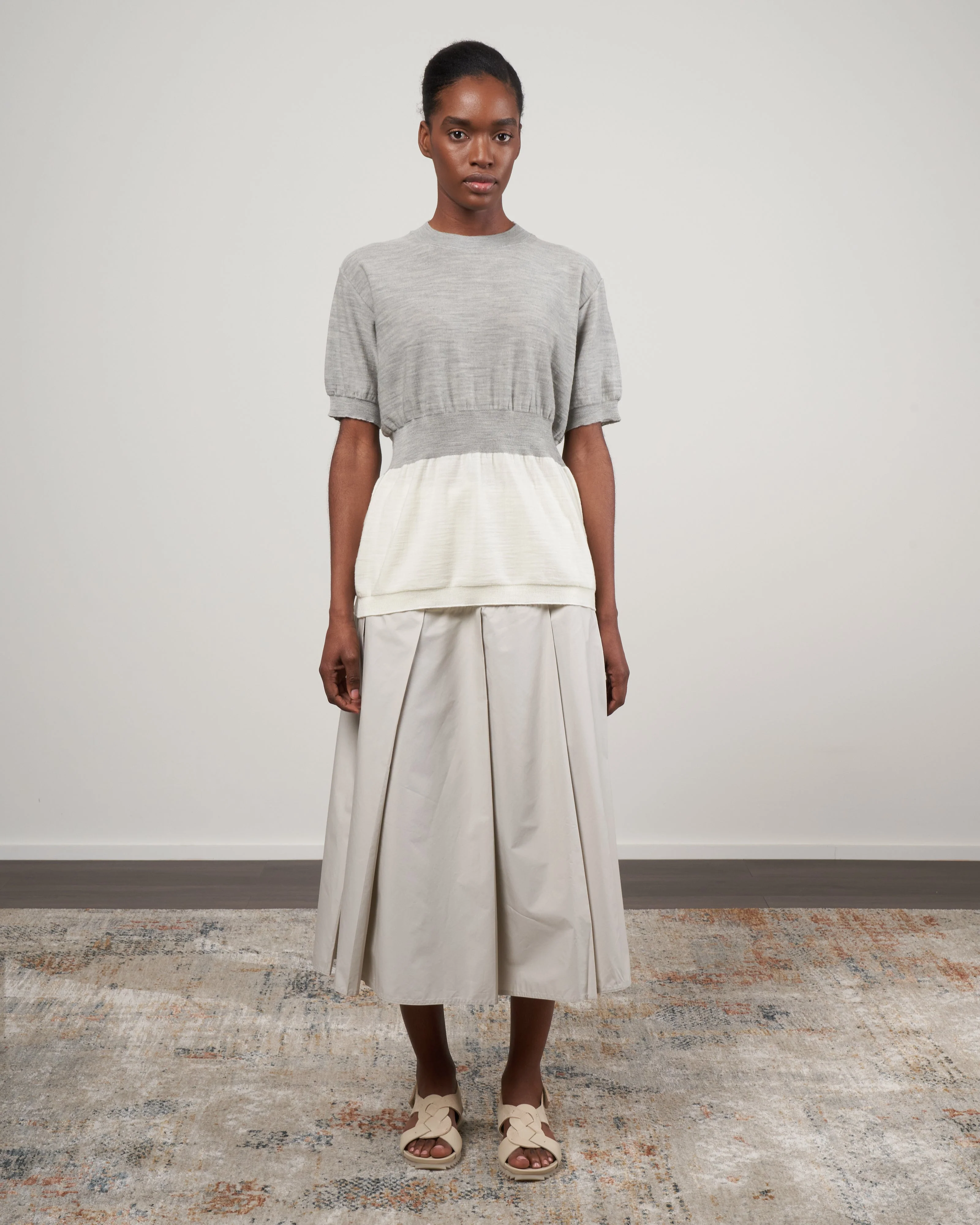 midy short sleeve sweater with hem - grey + white combination - Image 2