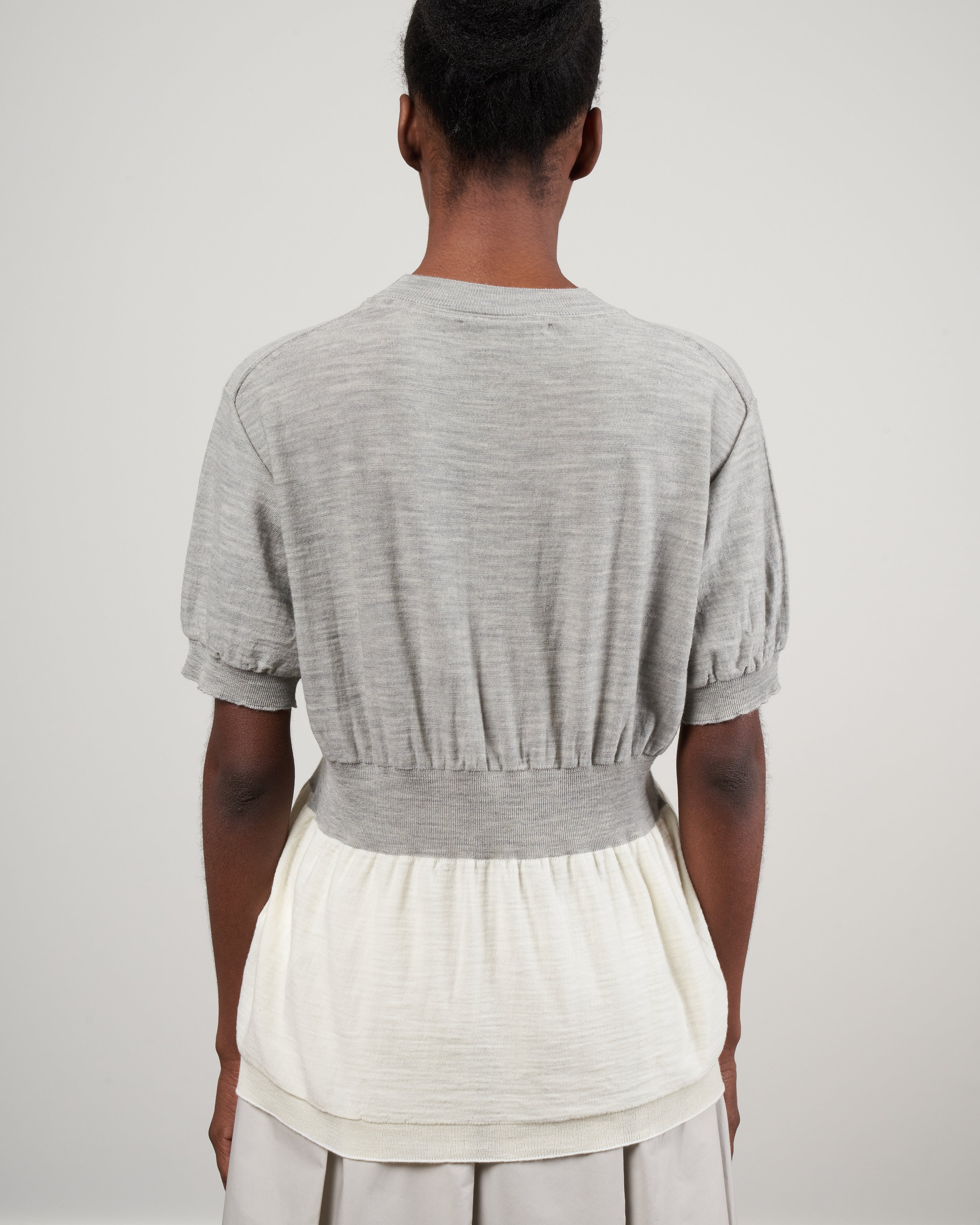 midy short sleeve sweater with hem - grey + white combination - Image 4