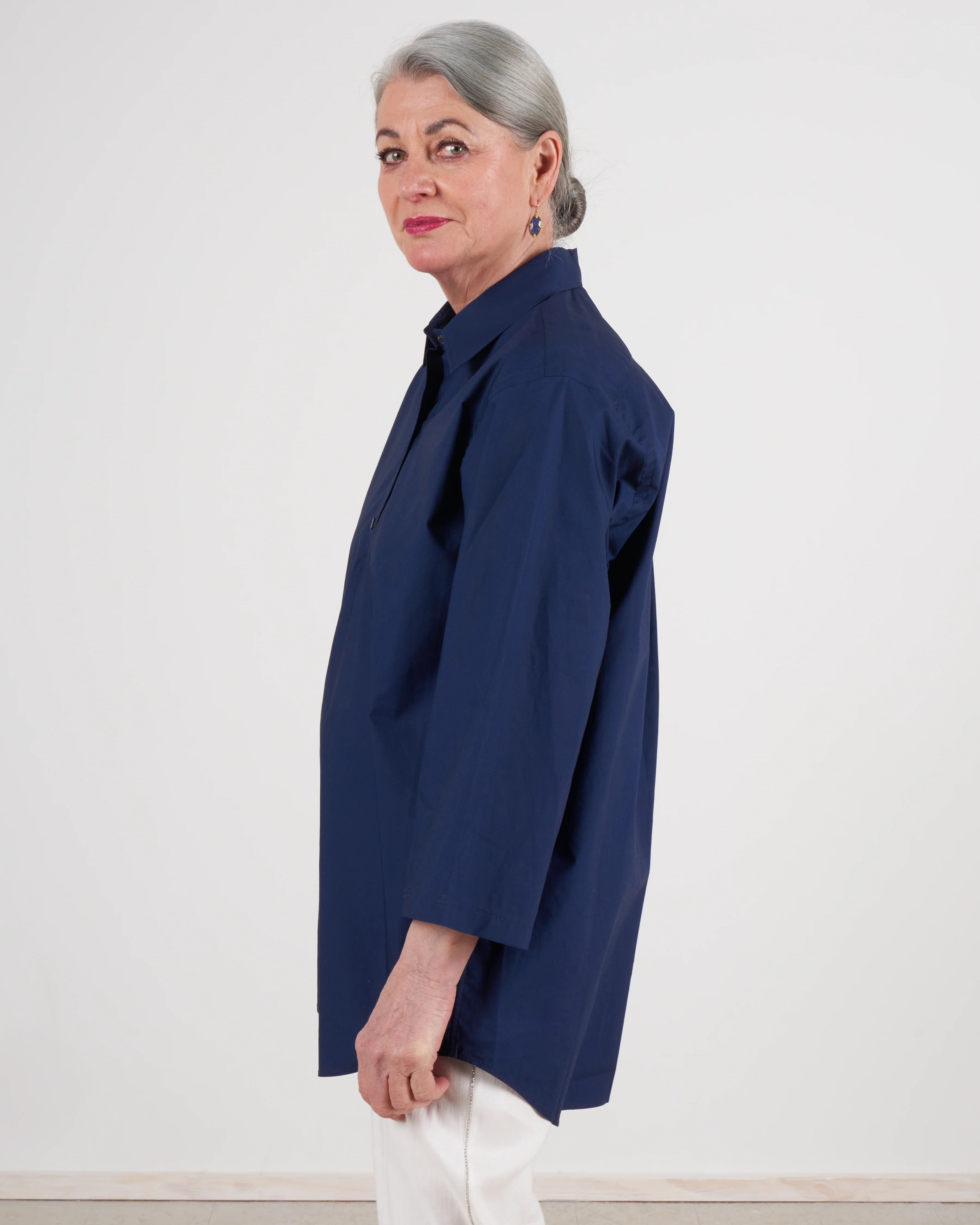 polo-style shirt with round bottom - navy - Image 2