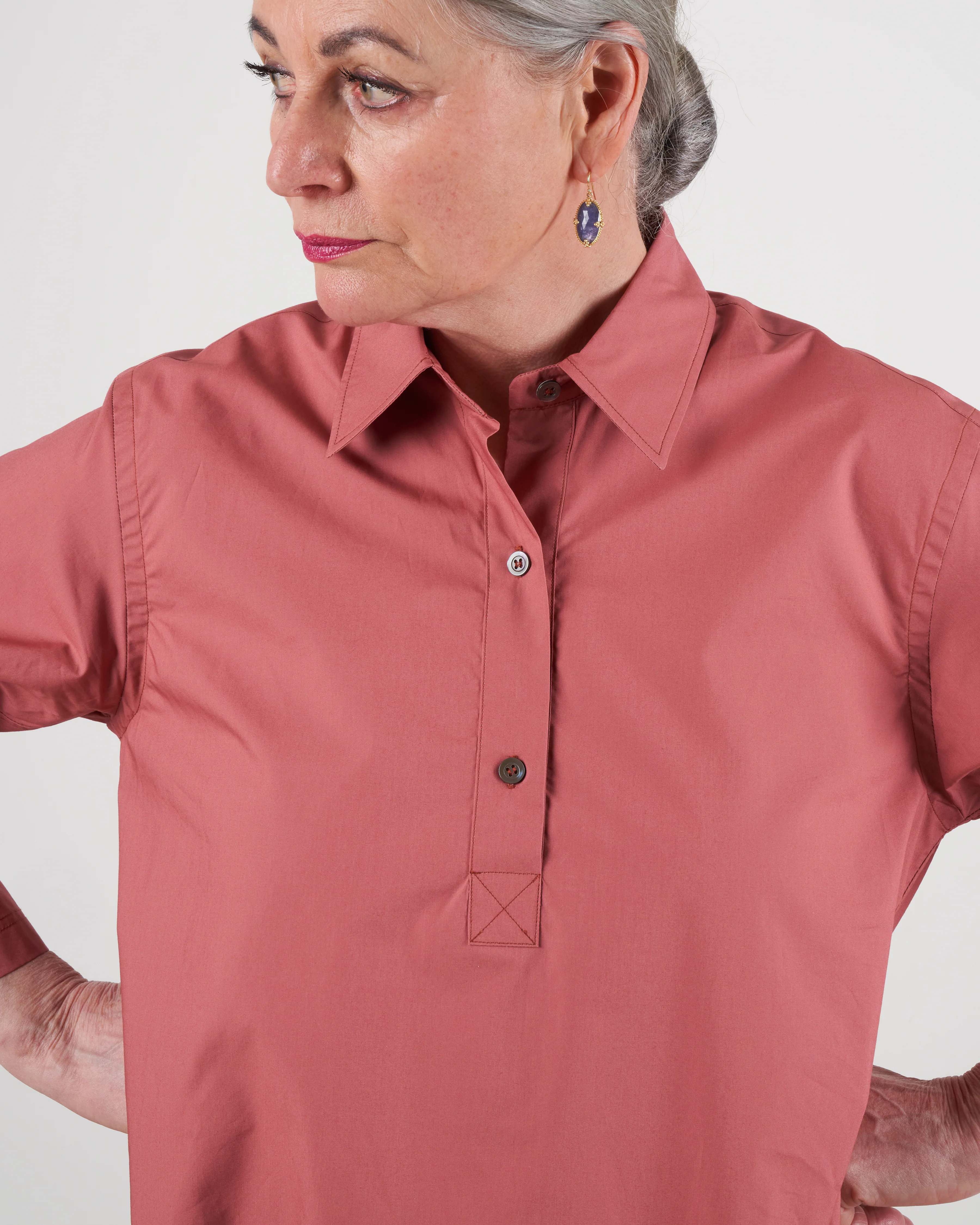 polo-style shirt with round bottom - terracotta - Image 4