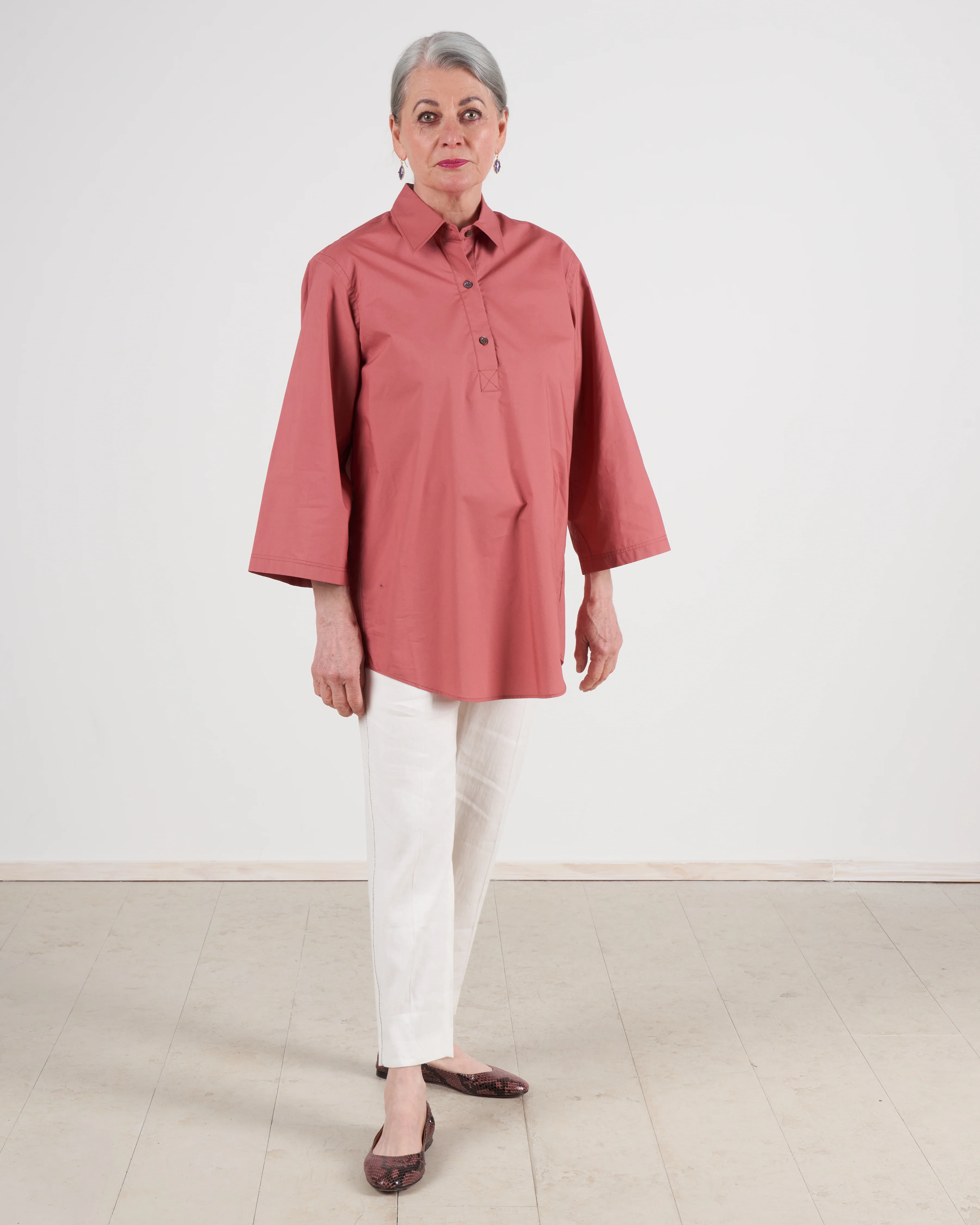 polo-style shirt with round bottom - terracotta - Image 5