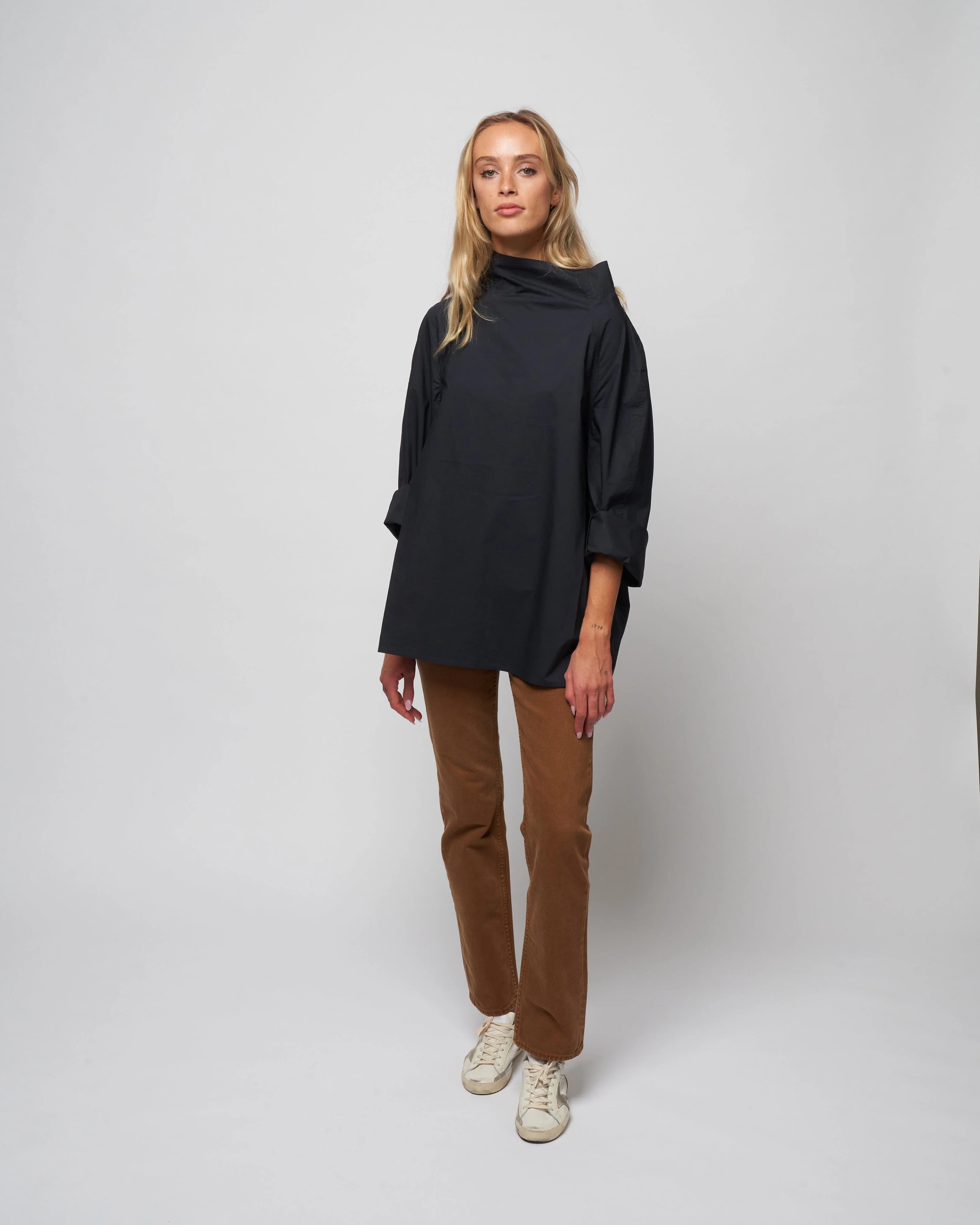 poplin flannel top - woven black - Image 2