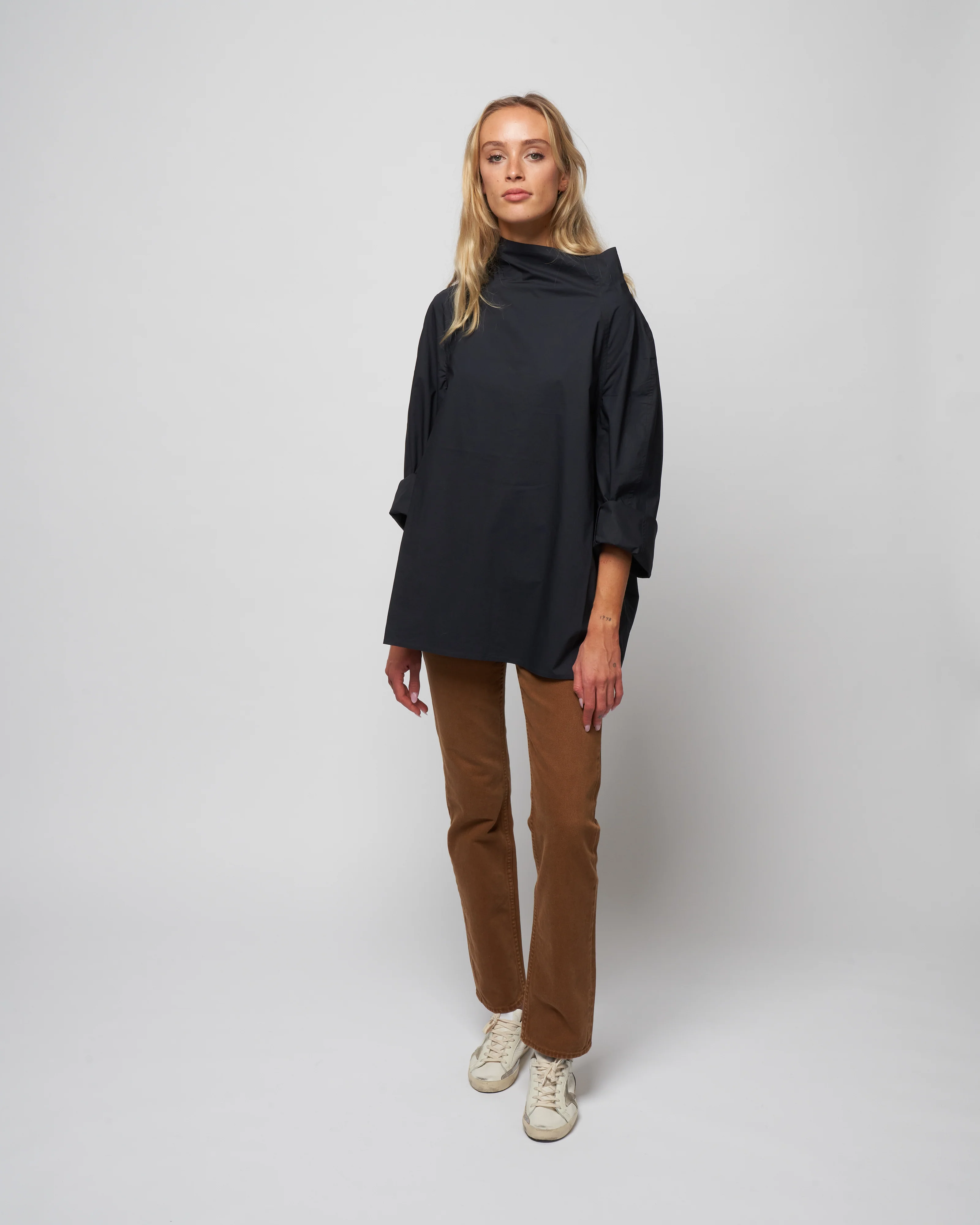 poplin flannel top - woven black - Image 6