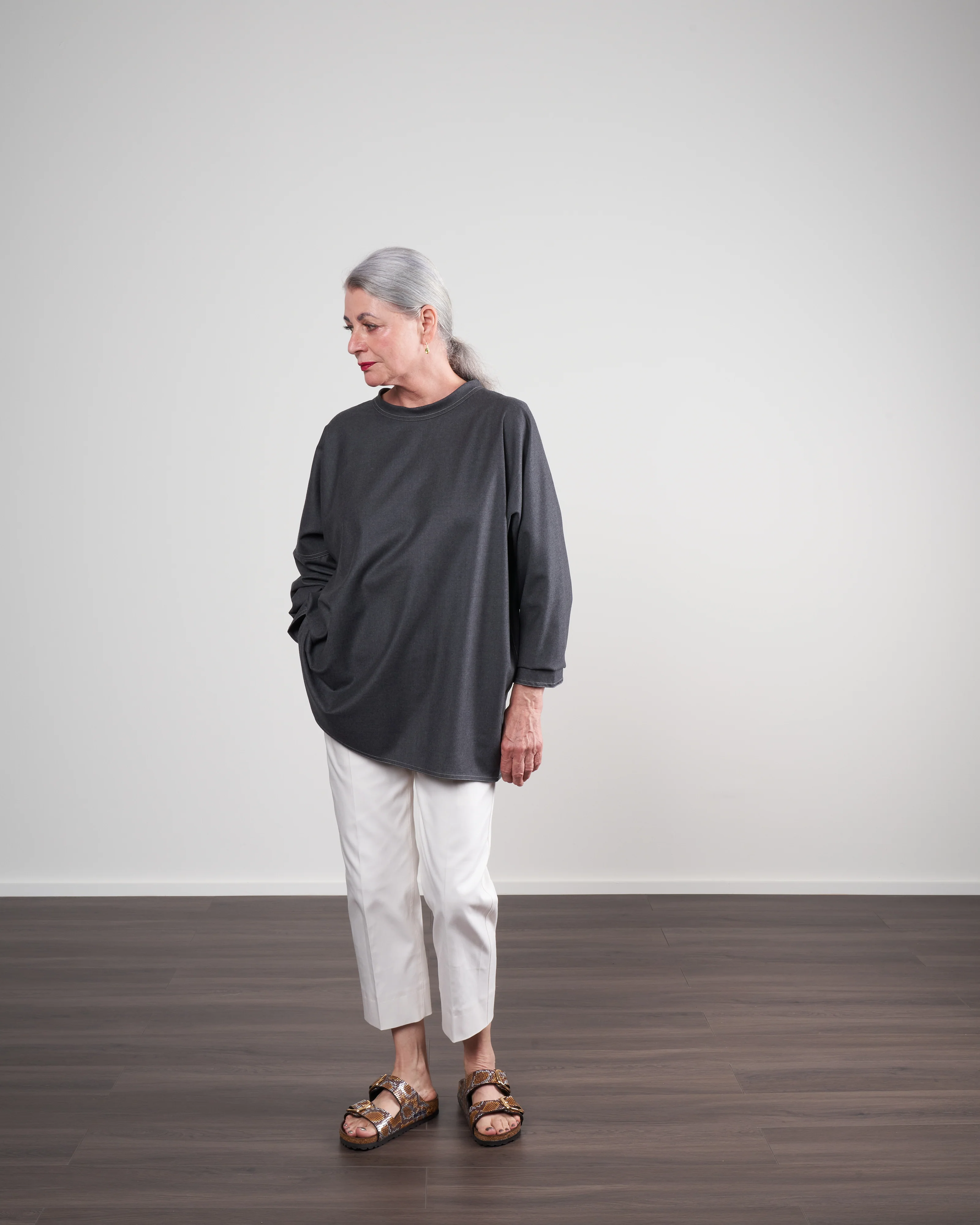pullover sweater with topstitch - graphite - Image 2
