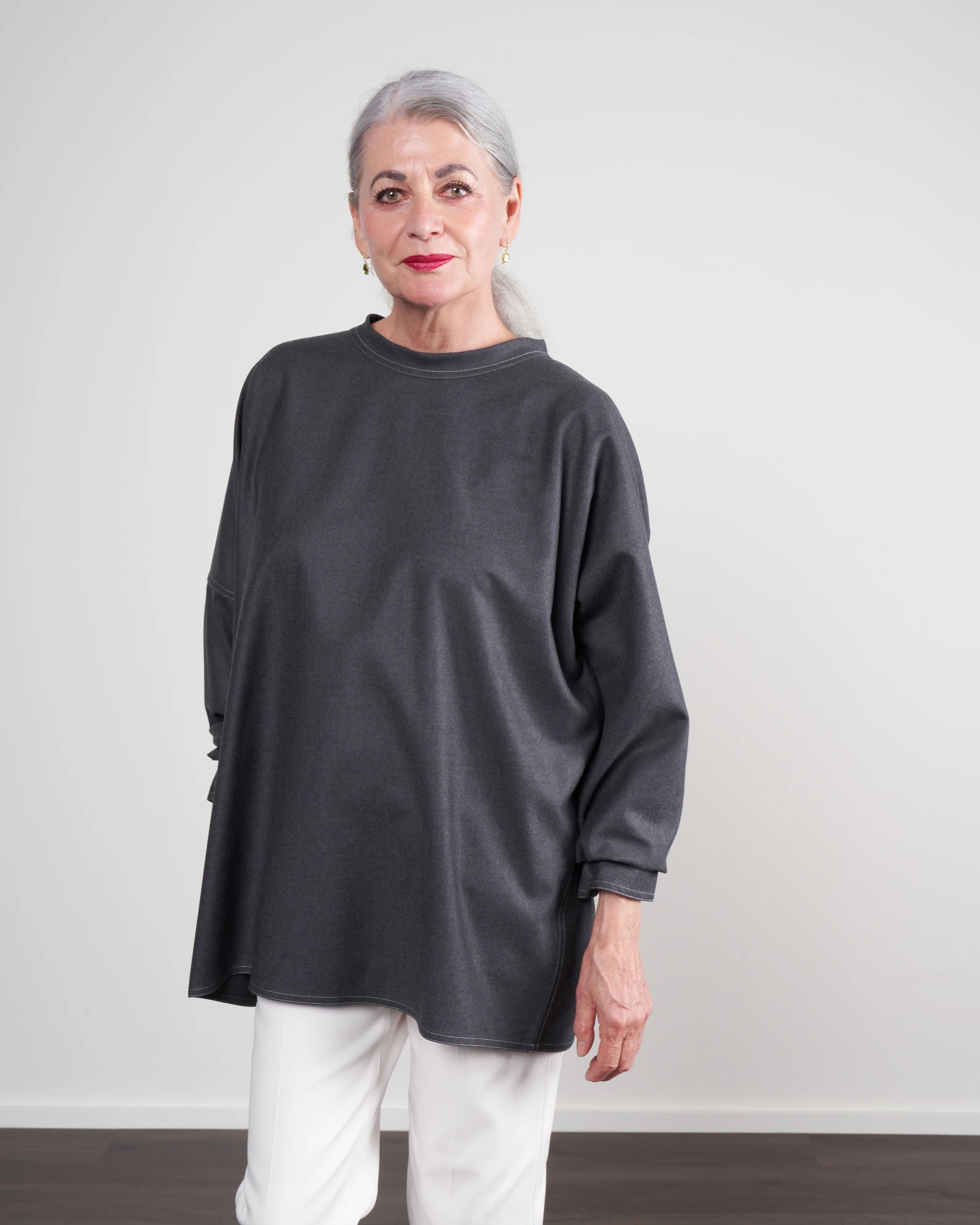 pullover sweater with topstitch - graphite - Image 3