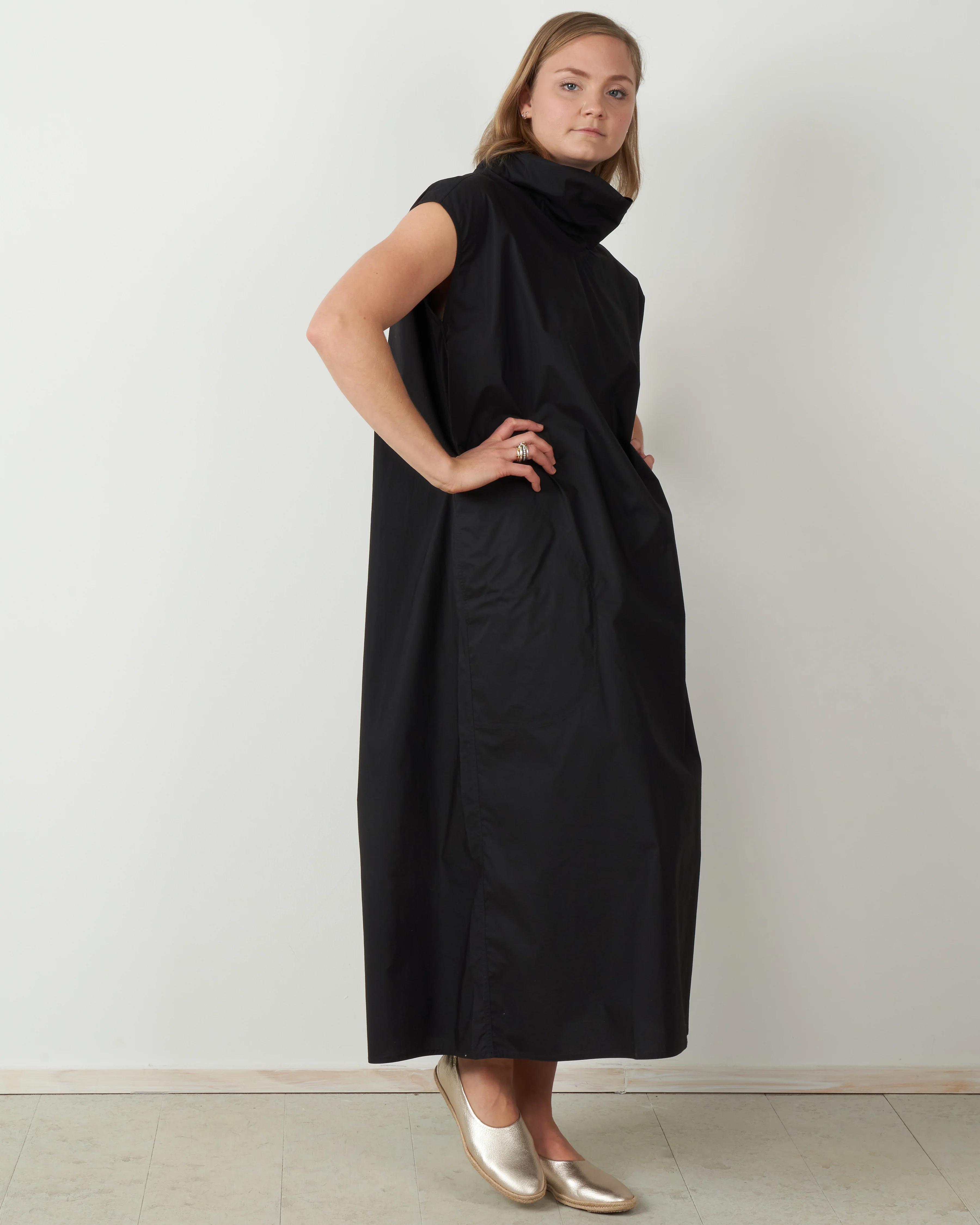 high collar a-line dress - woven jet - Image 2