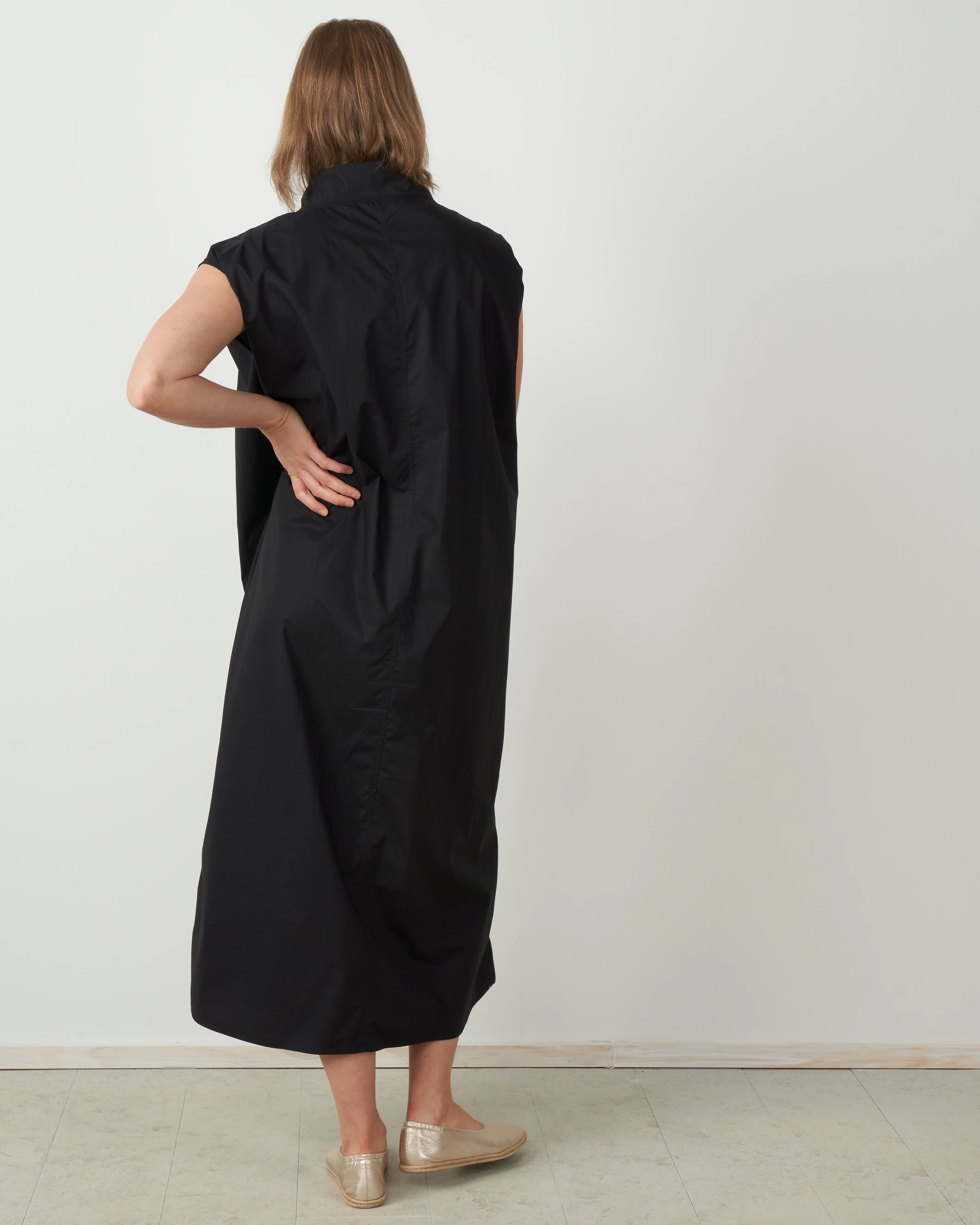 high collar a-line dress - woven jet - Image 4