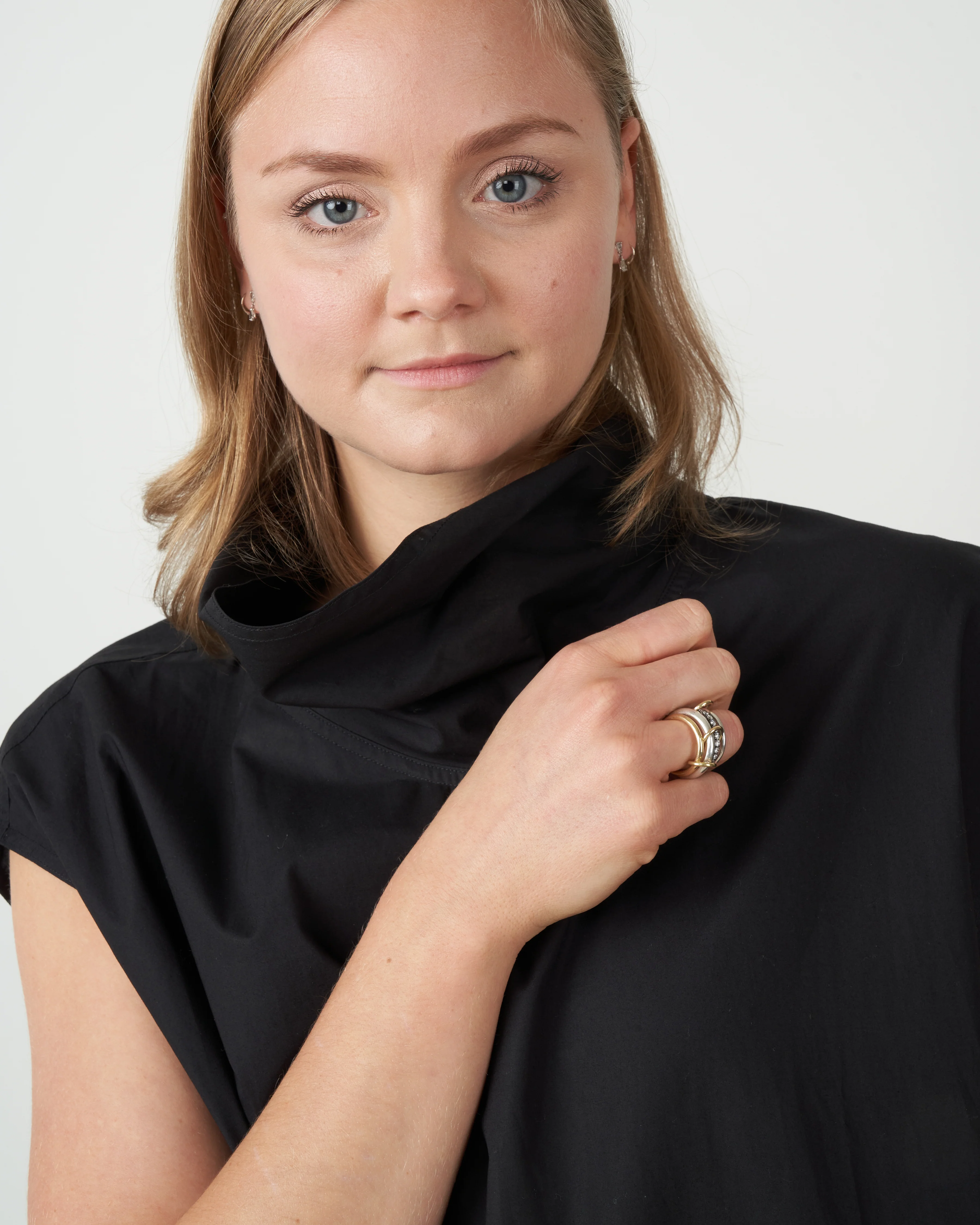 high collar a-line dress - woven jet - Image 5