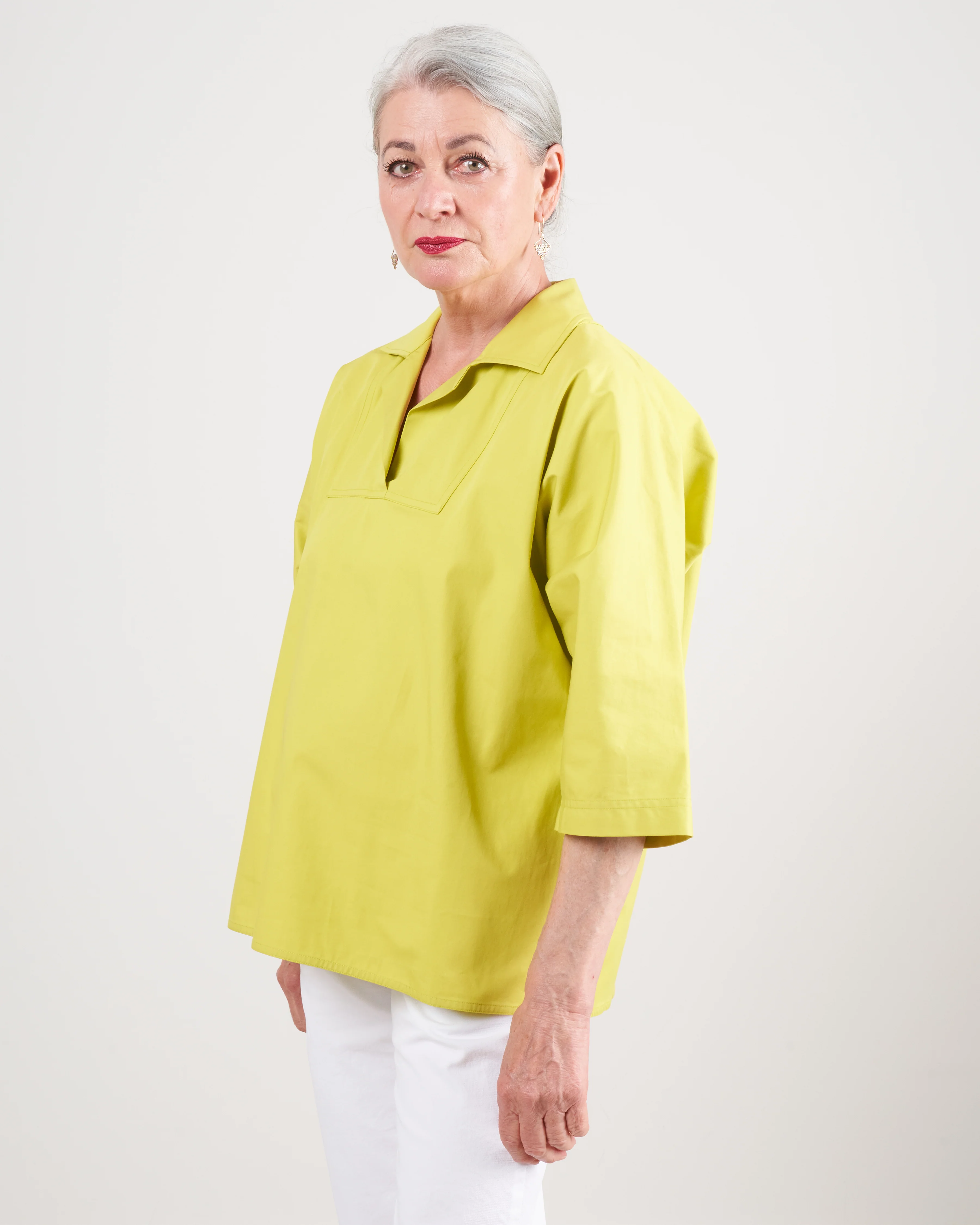 top with 3/4 sleeves and open collar - anise - Image 2