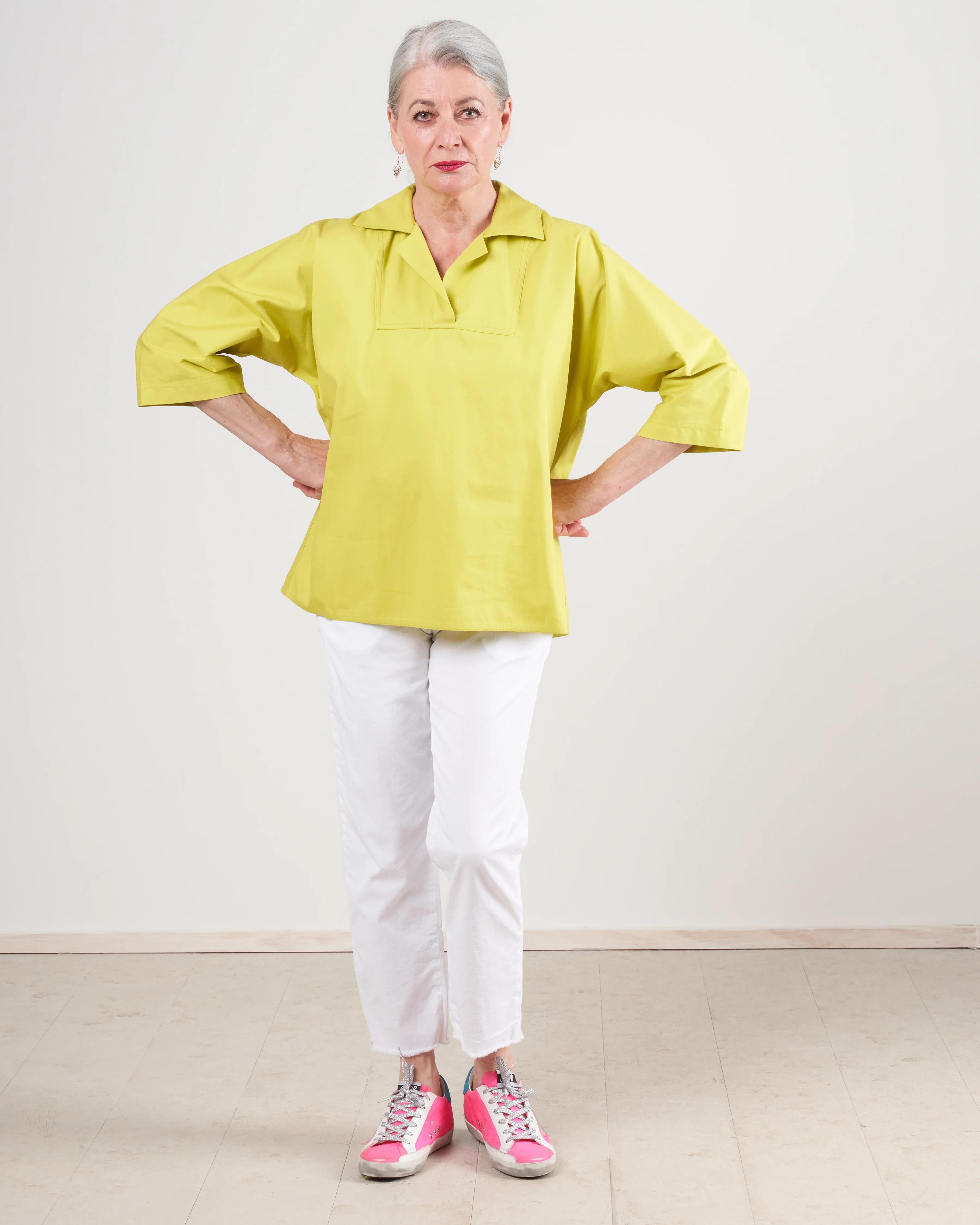 top with 3/4 sleeves and open collar - anise - Image 5