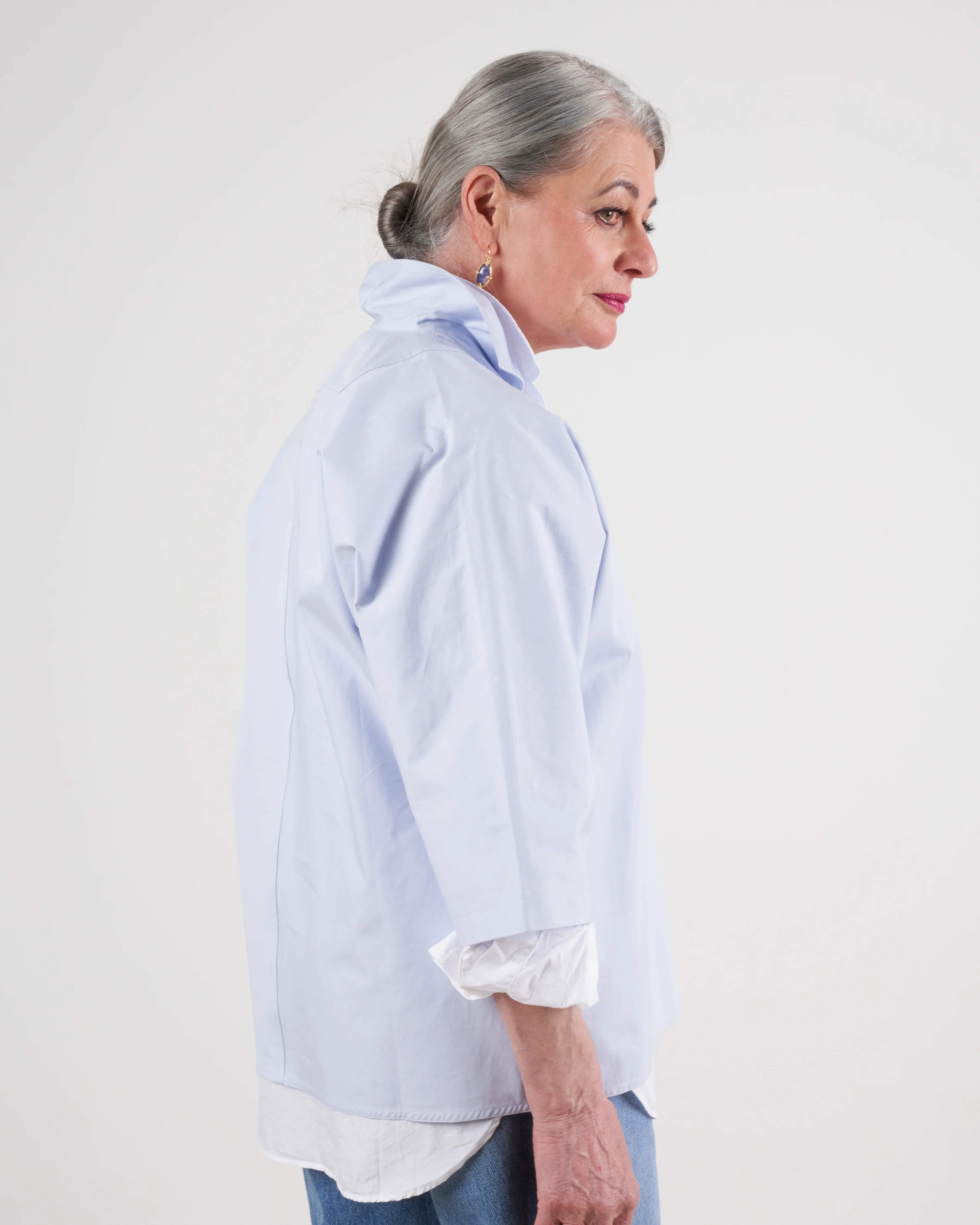 top with 3/4 sleeves and open collar - ice - Image 2
