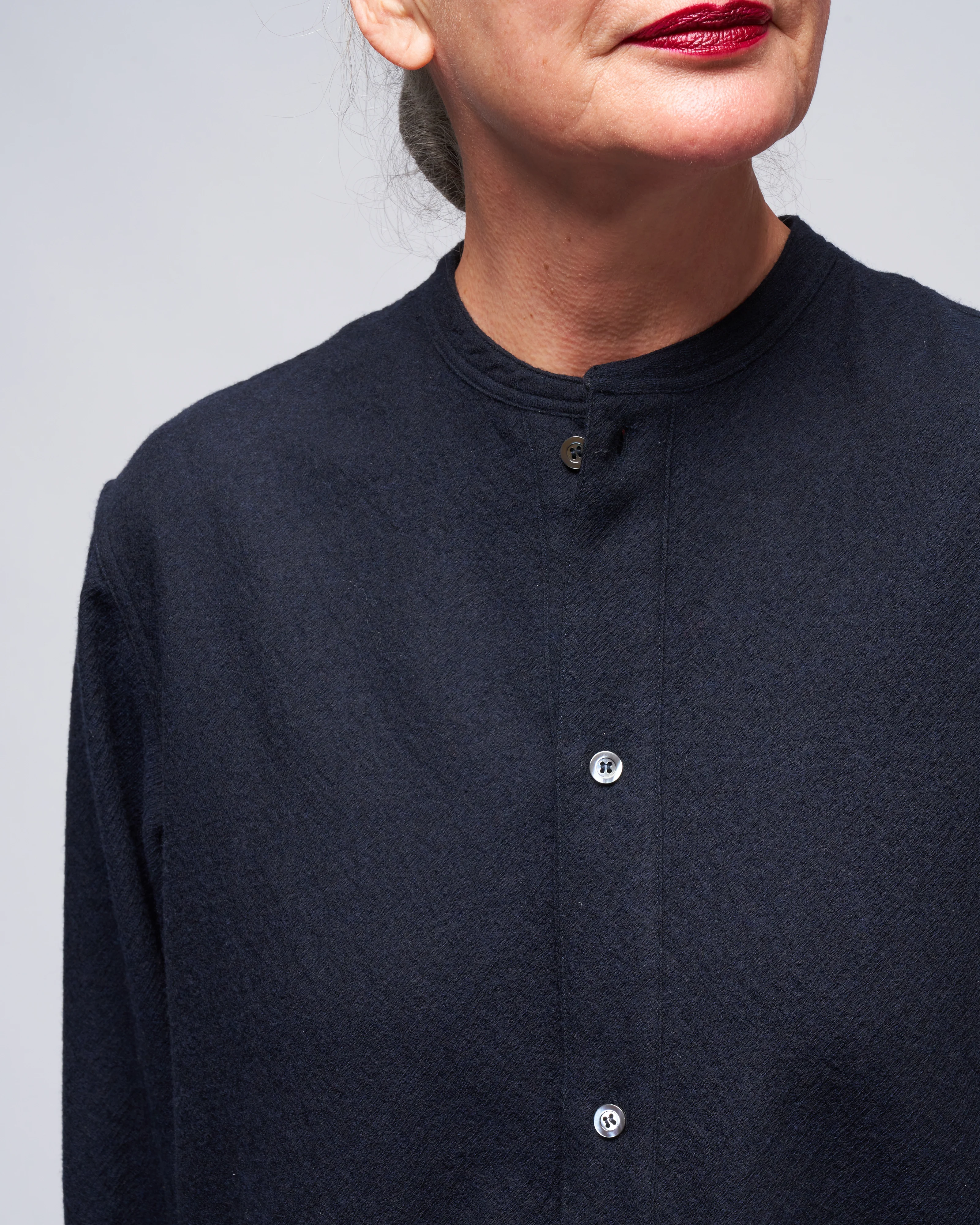 washed wool henley - woven dark navy - Image 5