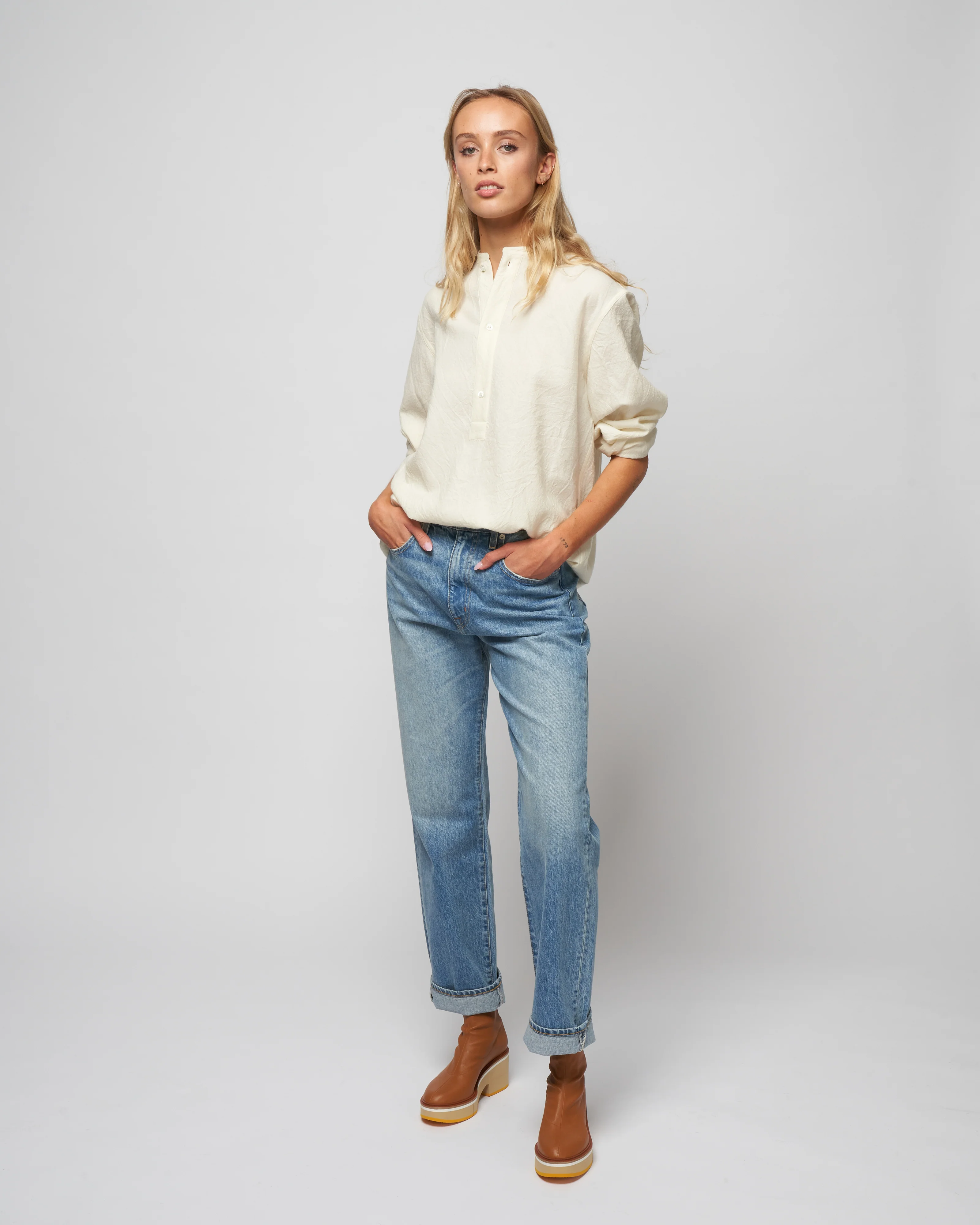 washed wool henley - woven wool white - Image 2