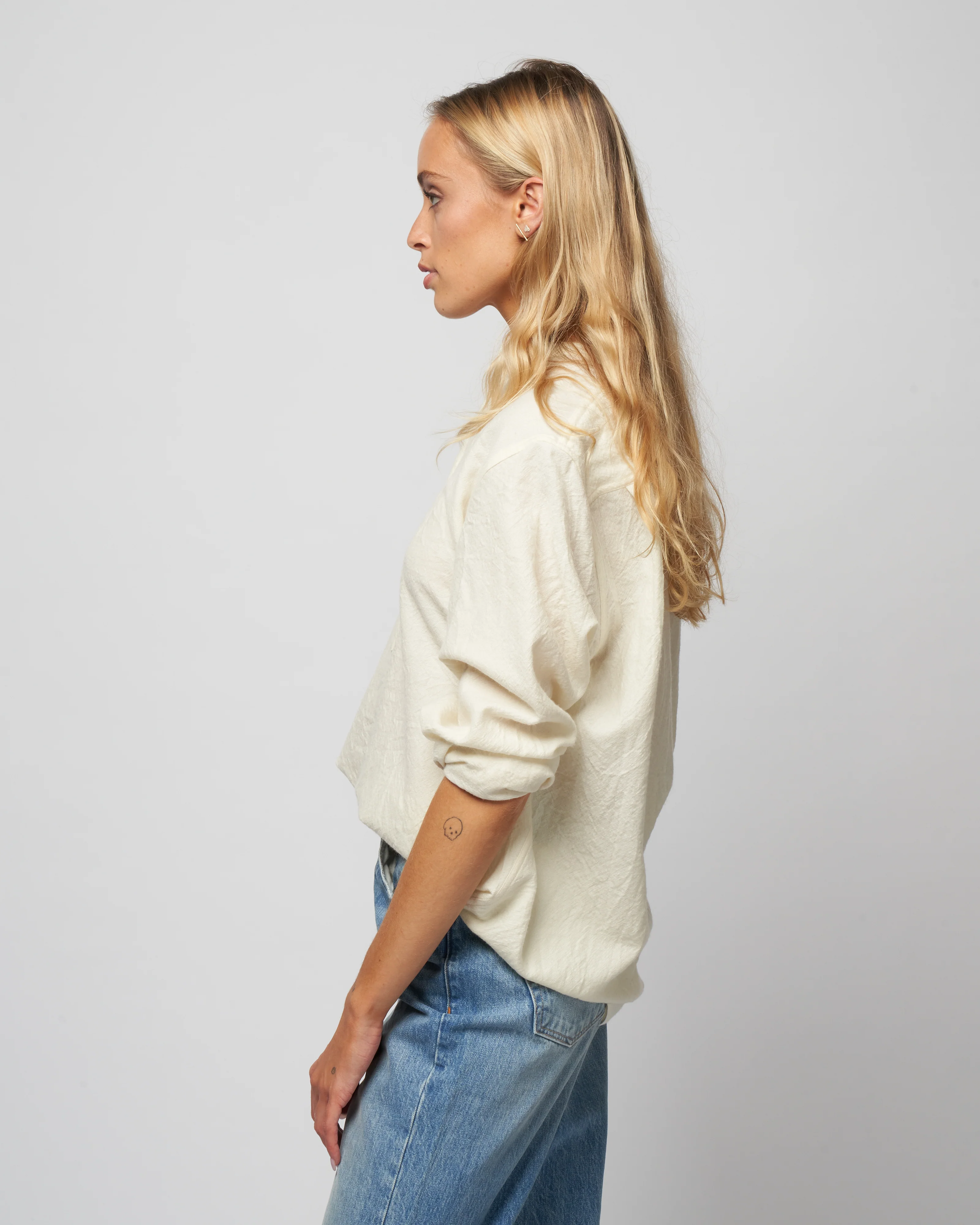 washed wool henley - woven wool white - Image 3