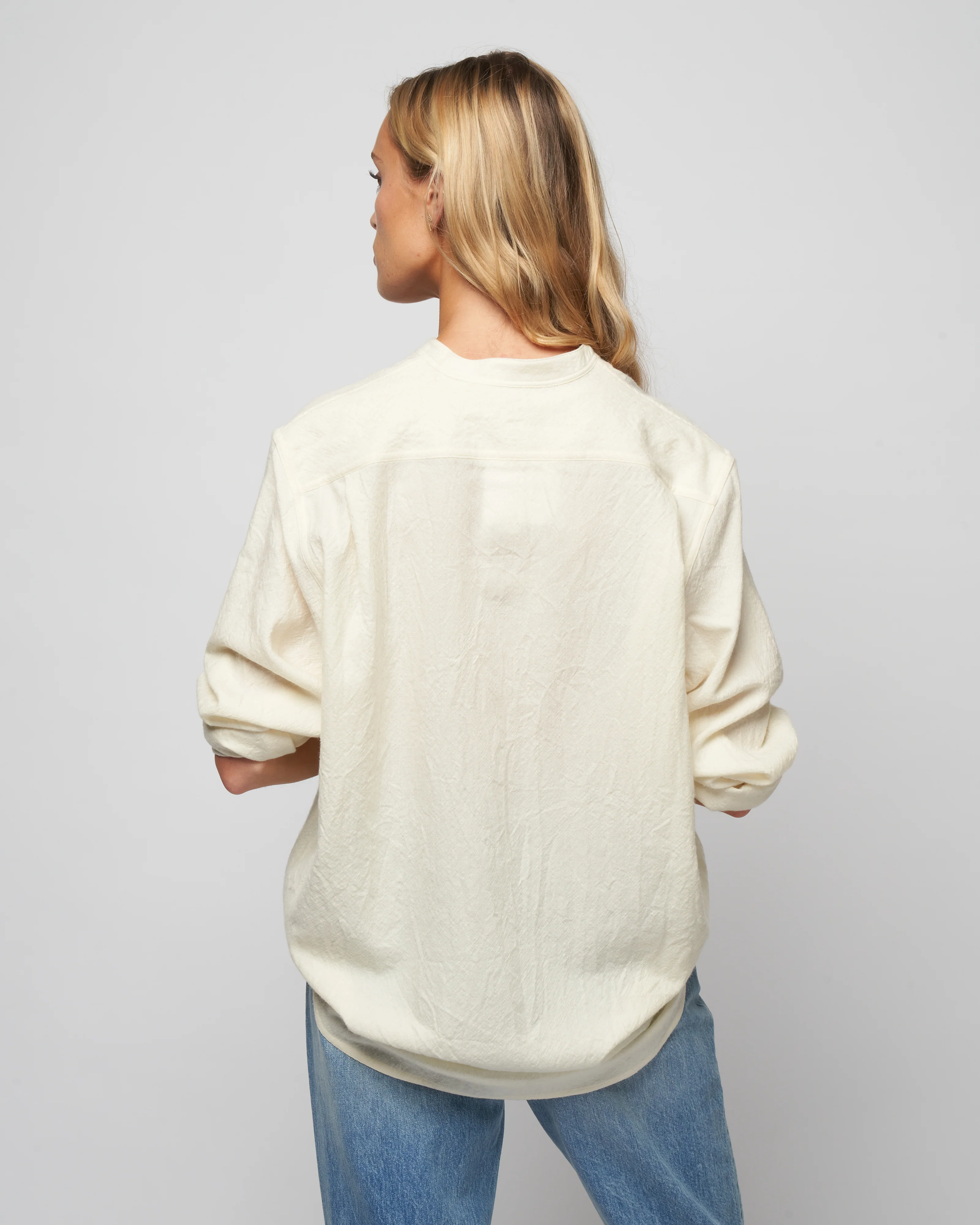 washed wool henley - woven wool white - Image 4