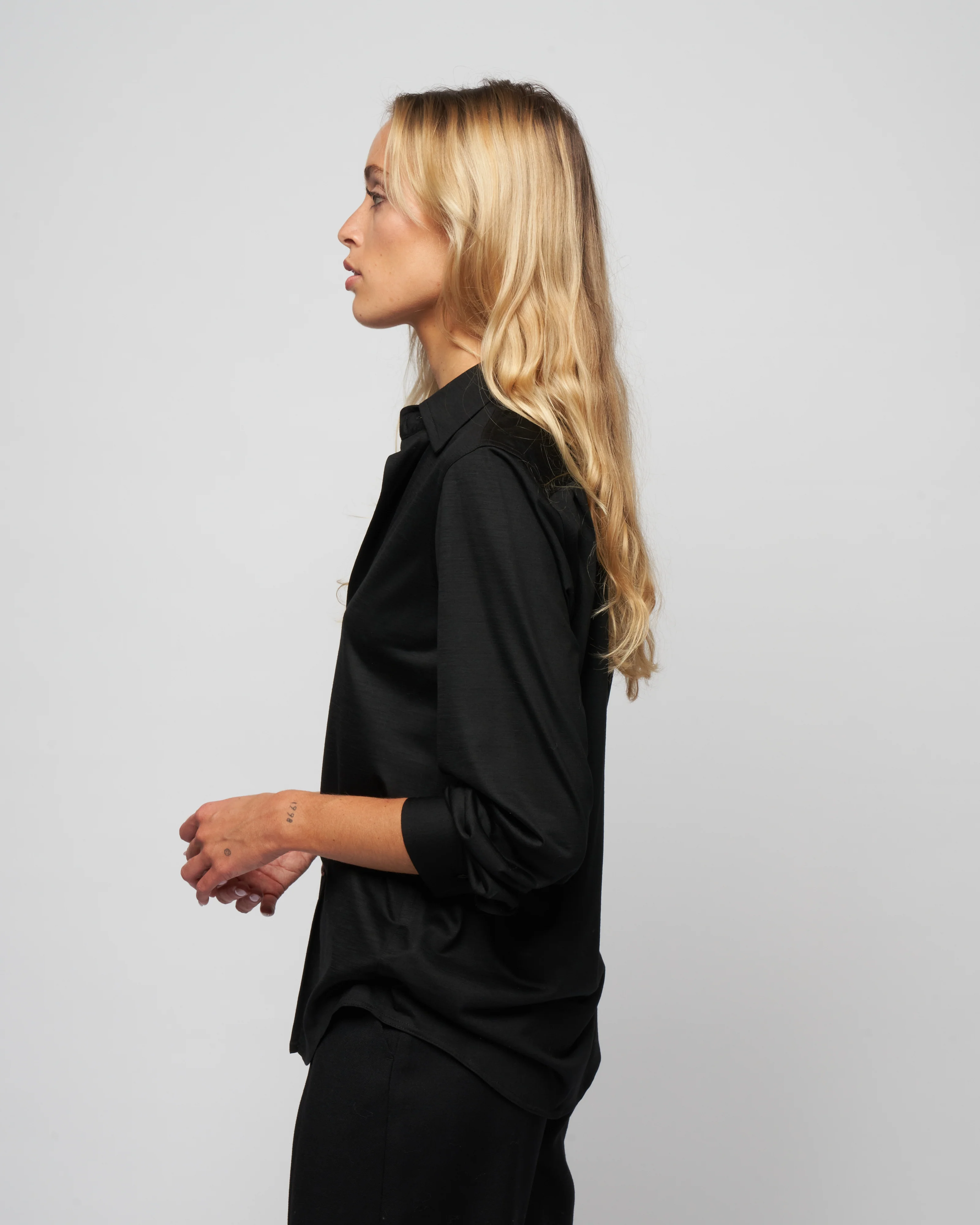 wool jersey shirt - knit black - Image 3