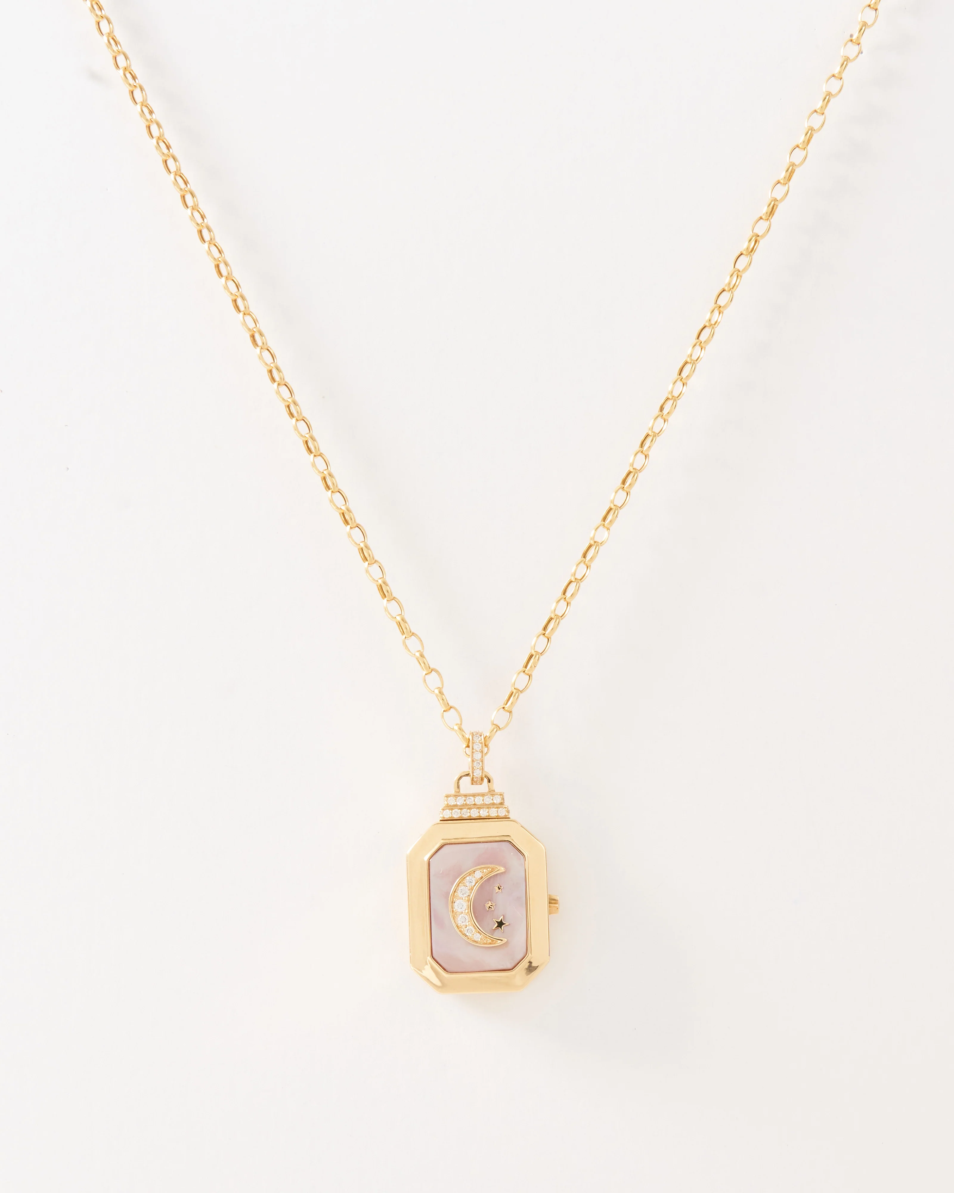 la luna locket with crescent moon - pink opal - Image 2