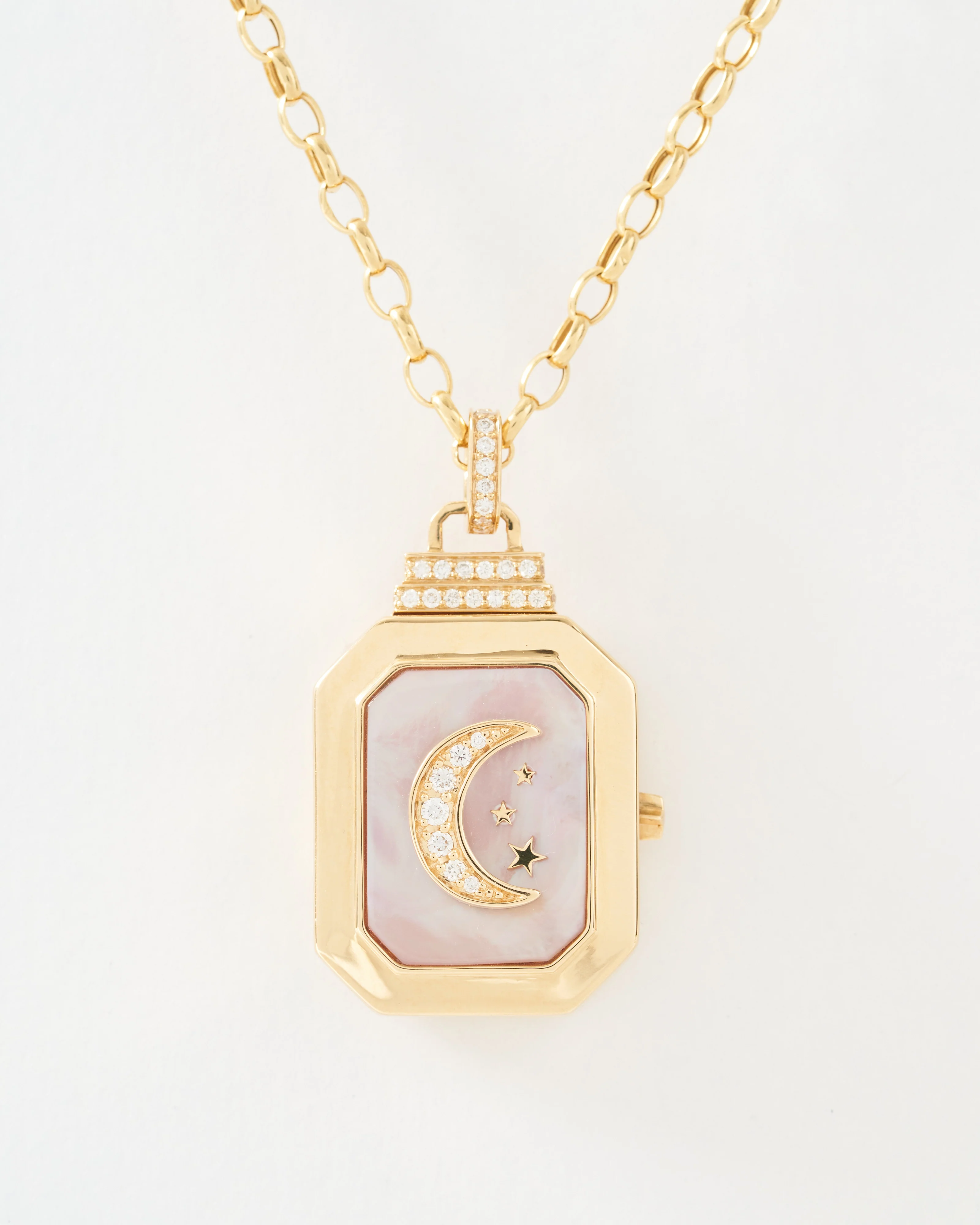 la luna locket with crescent moon - pink opal - Image 3