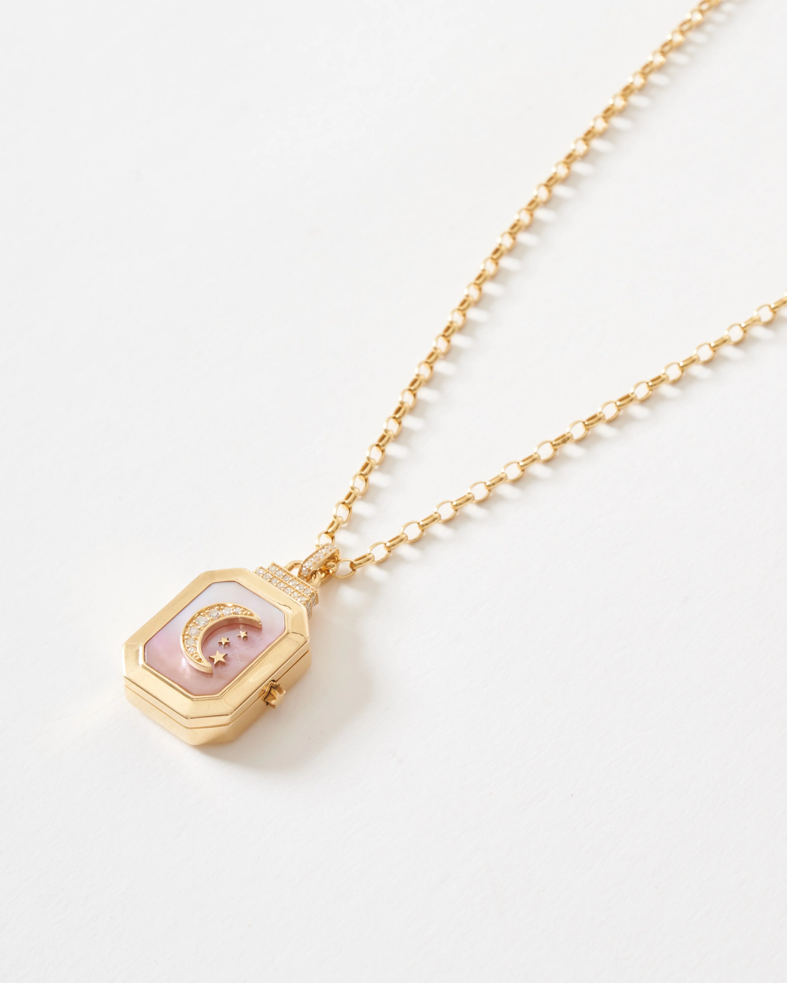 la luna locket with crescent moon - pink opal - Image 5