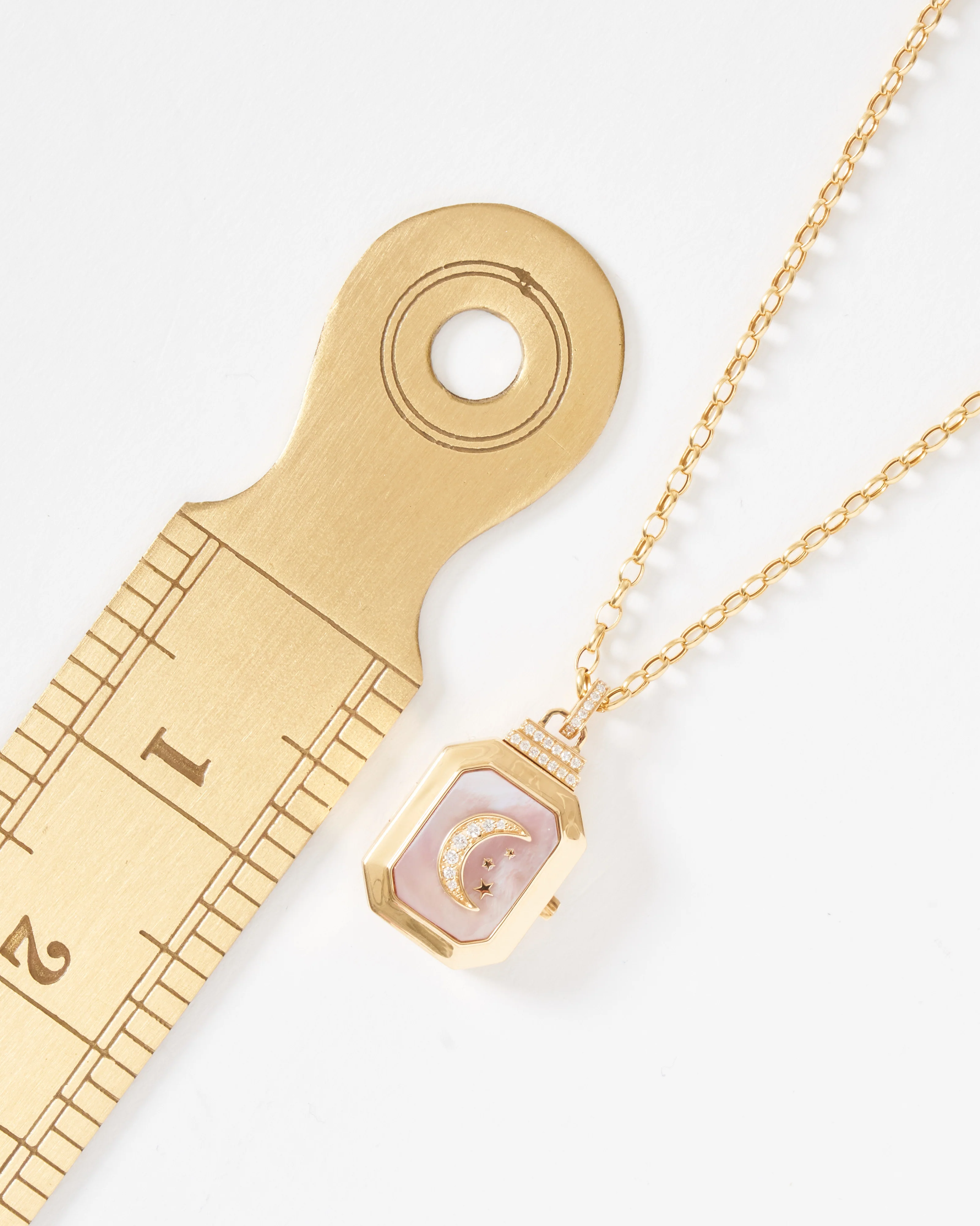 la luna locket with crescent moon - pink opal - Image 6