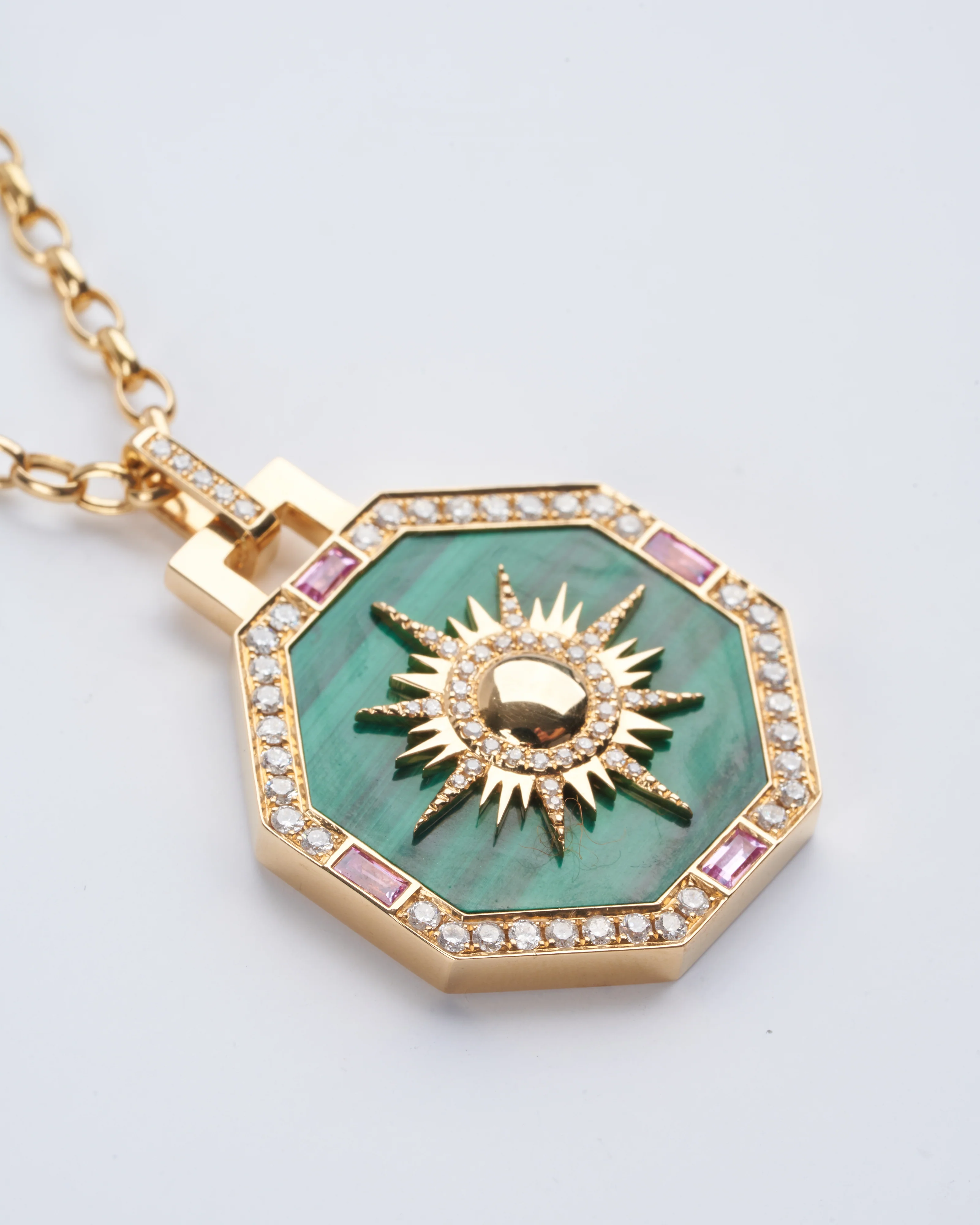 octagonal sole pendant- malachite/ sapphire/ diamond - Image 2