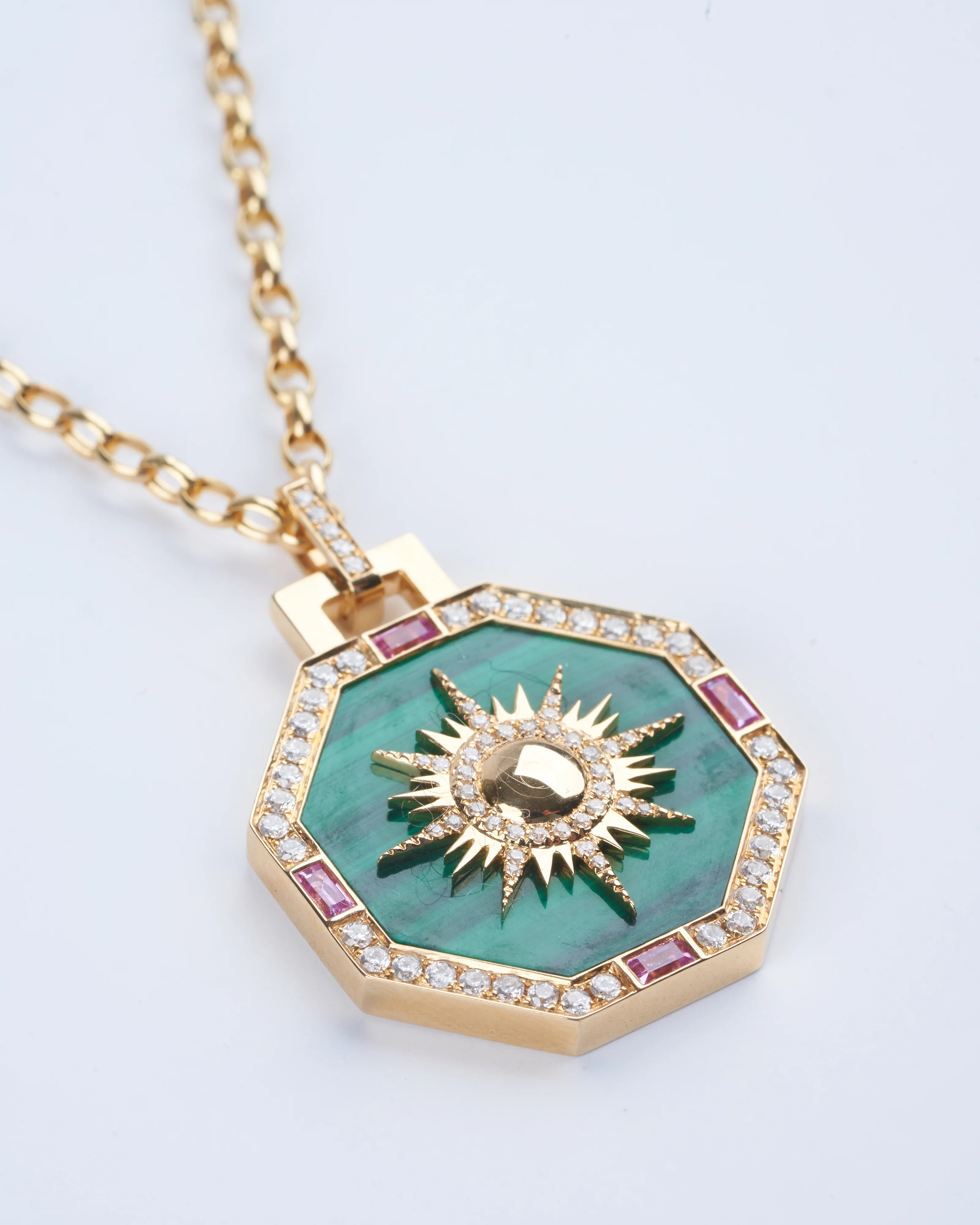 octagonal sole pendant- malachite/ sapphire/ diamond - Image 3