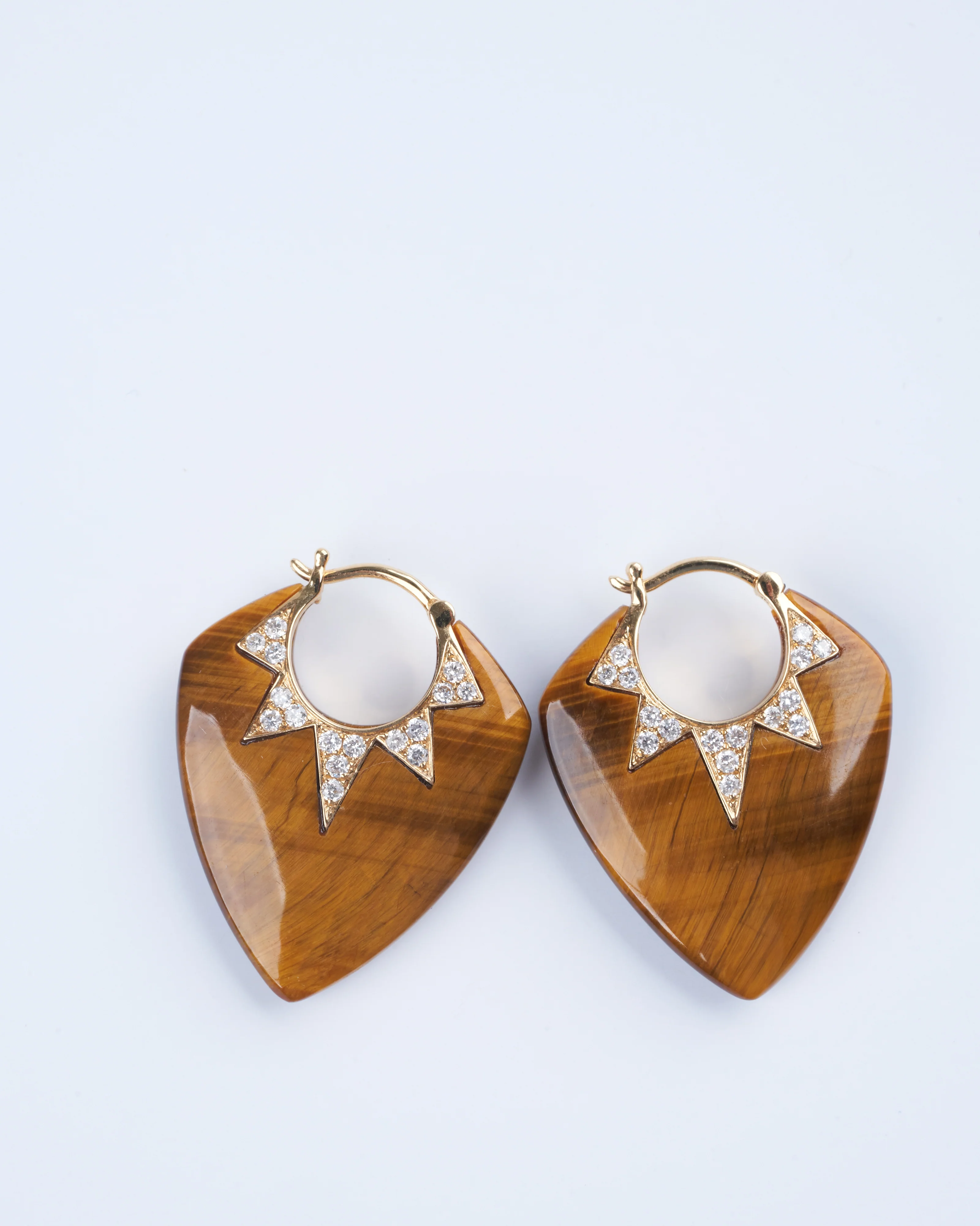 classic guitar pick earrings - tiger's eye/diamond