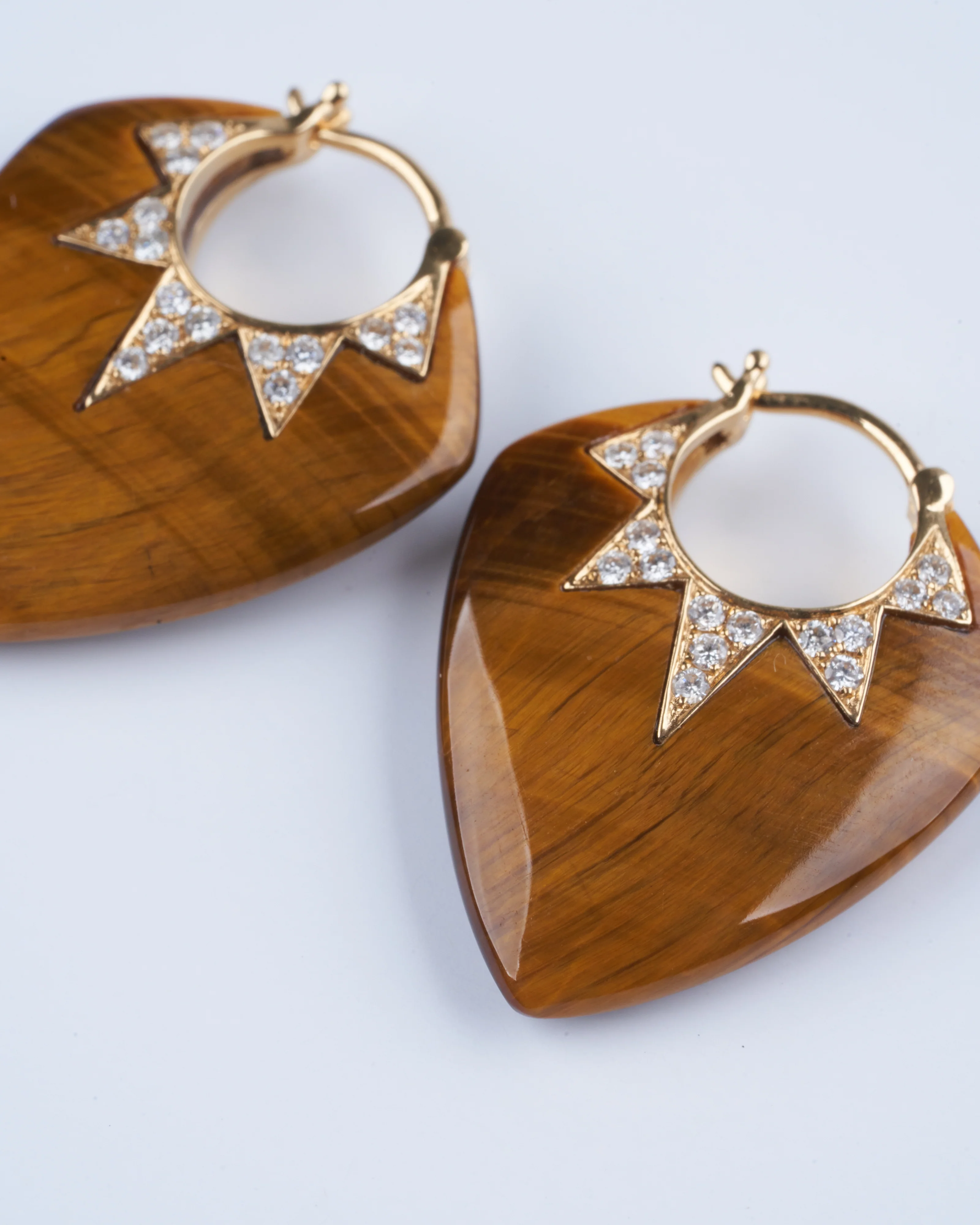classic guitar pick earrings - tiger's eye/diamond - Image 2