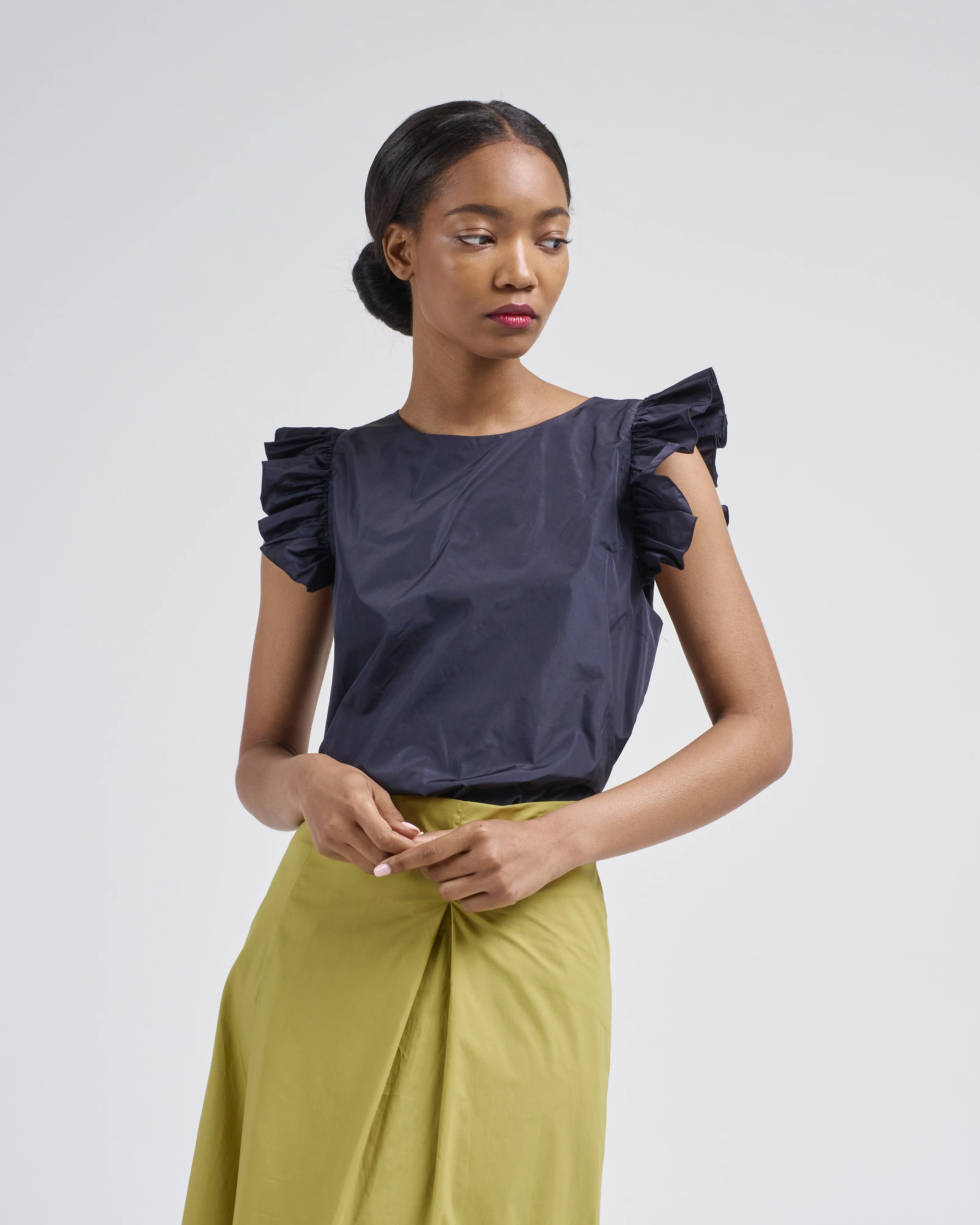 ruffle sleeve taffeta top - Image 2