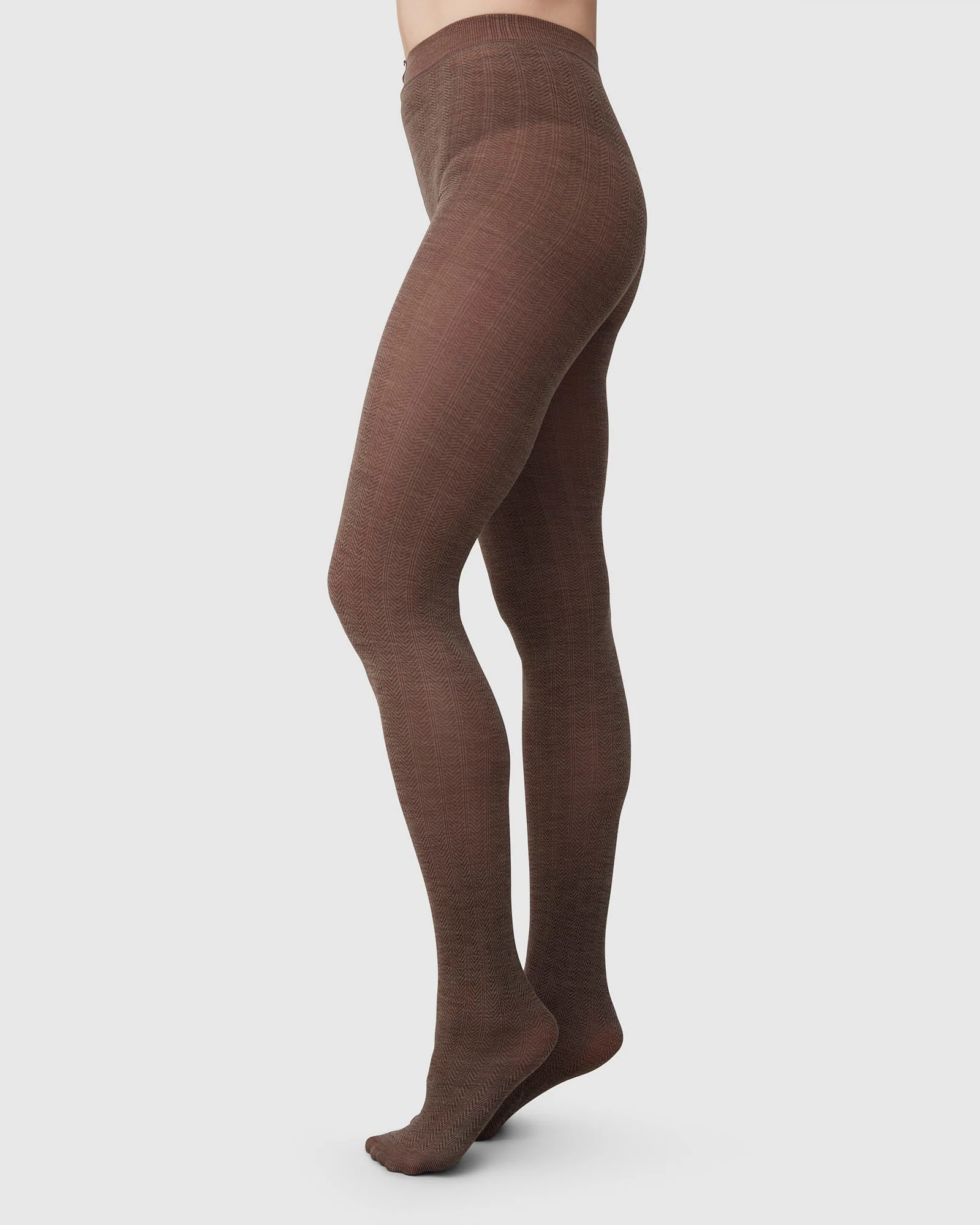 ylva wool fishbone tights - mid brown - Image 2