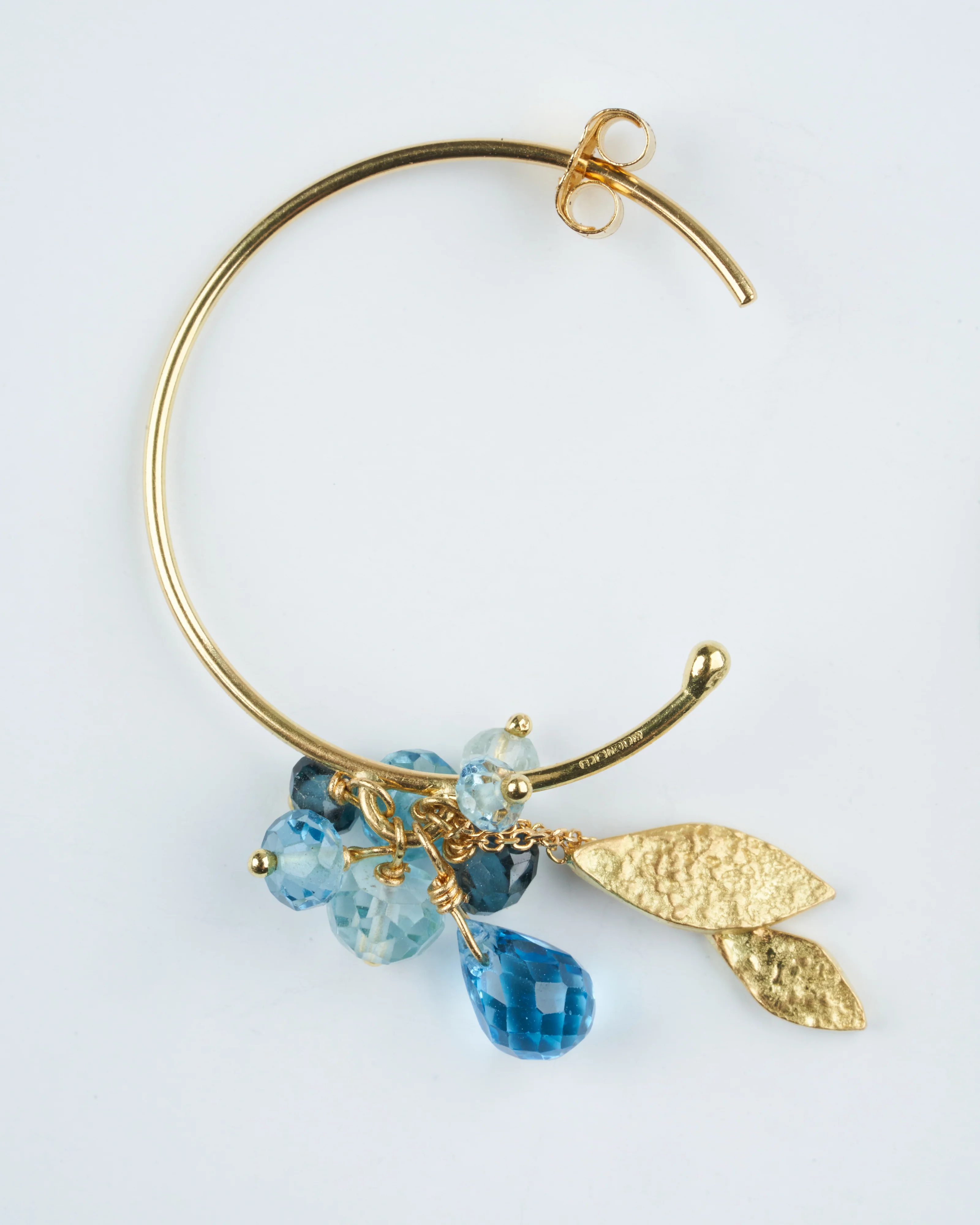beaded hoops with gold leaves blue sapphires - gold - Image 5