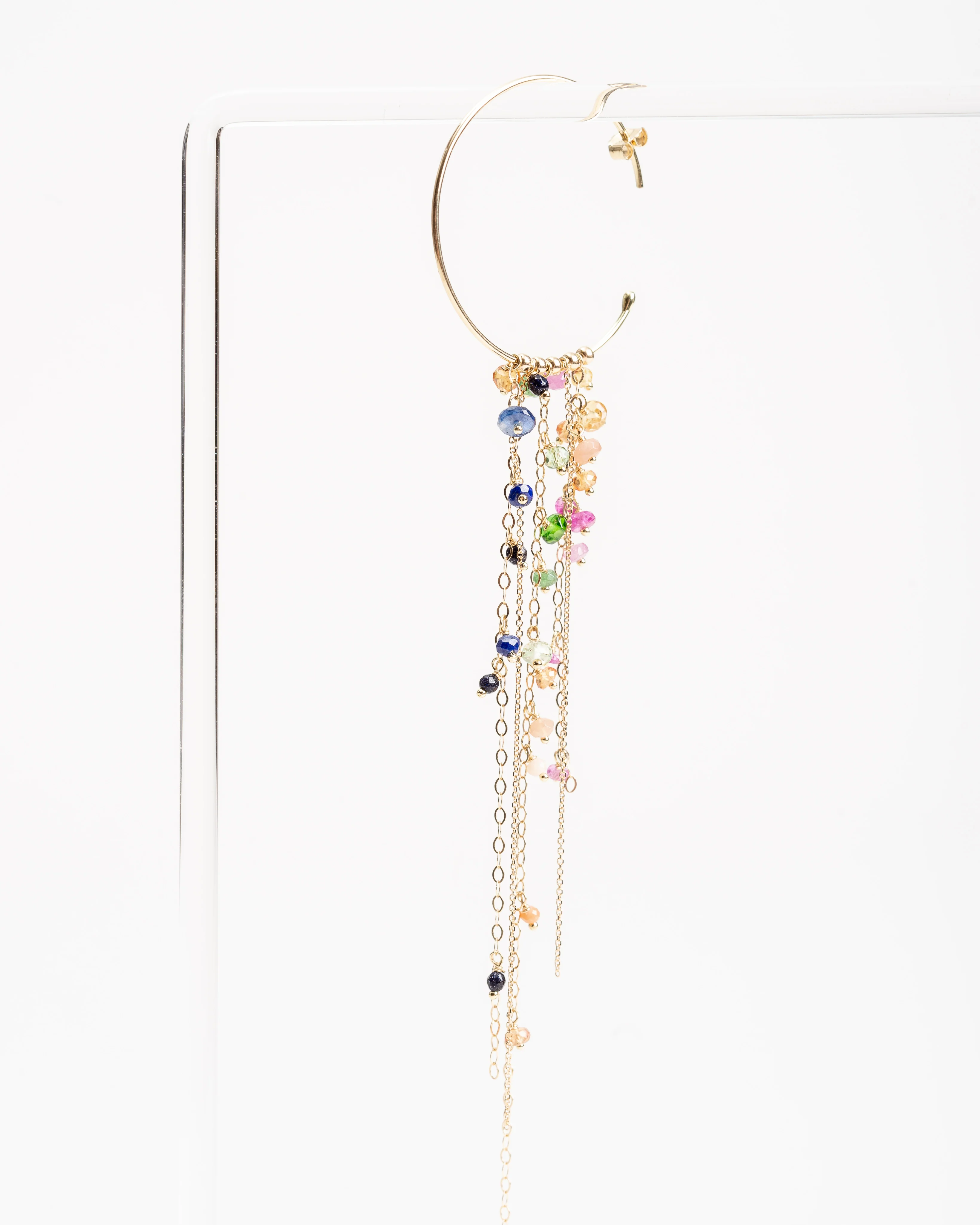 gold hoops w/ rainbow drops - Image 2
