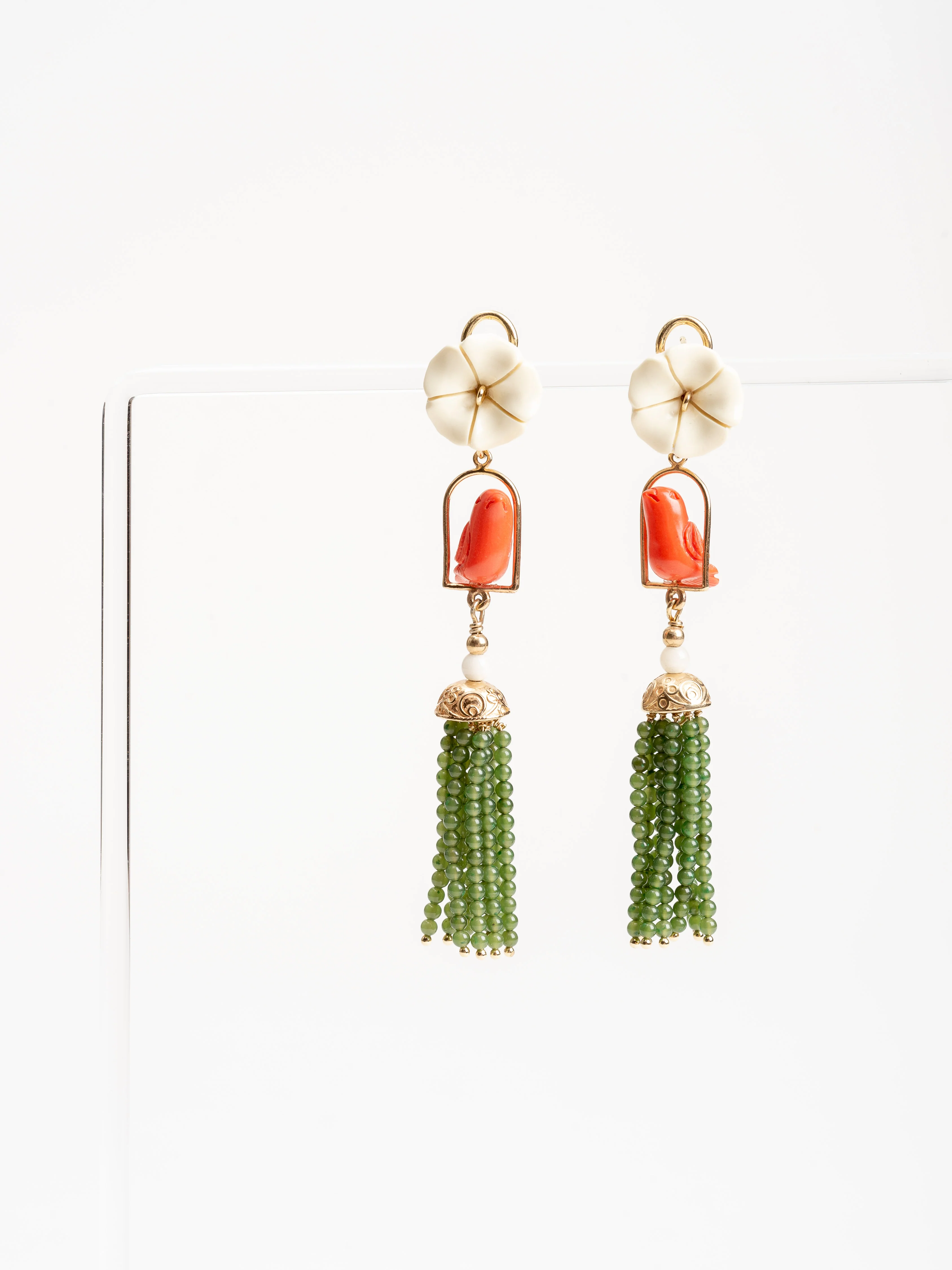 swinger earrings - white, coral, jade - Image 2