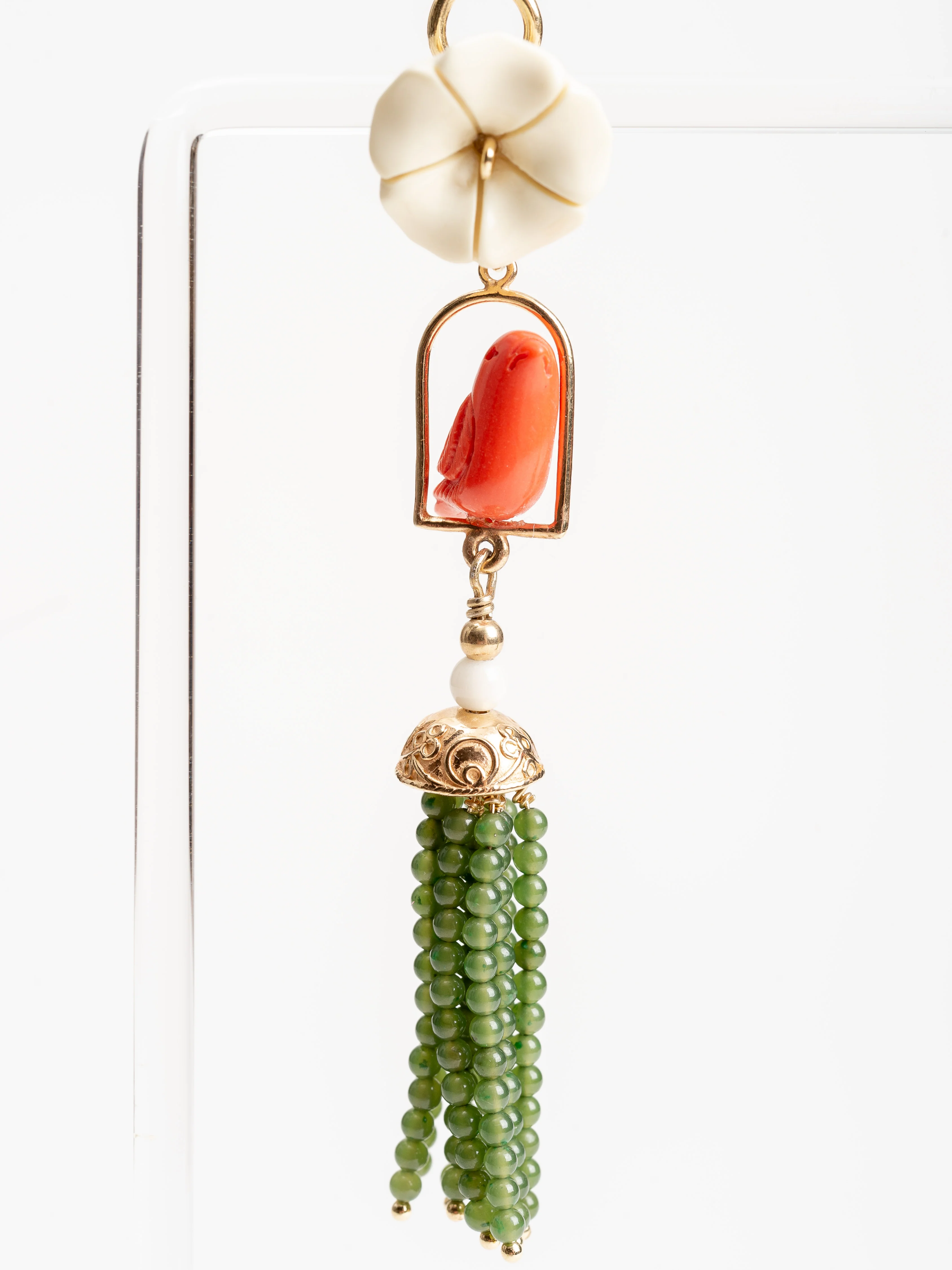swinger earrings - white, coral, jade - Image 3