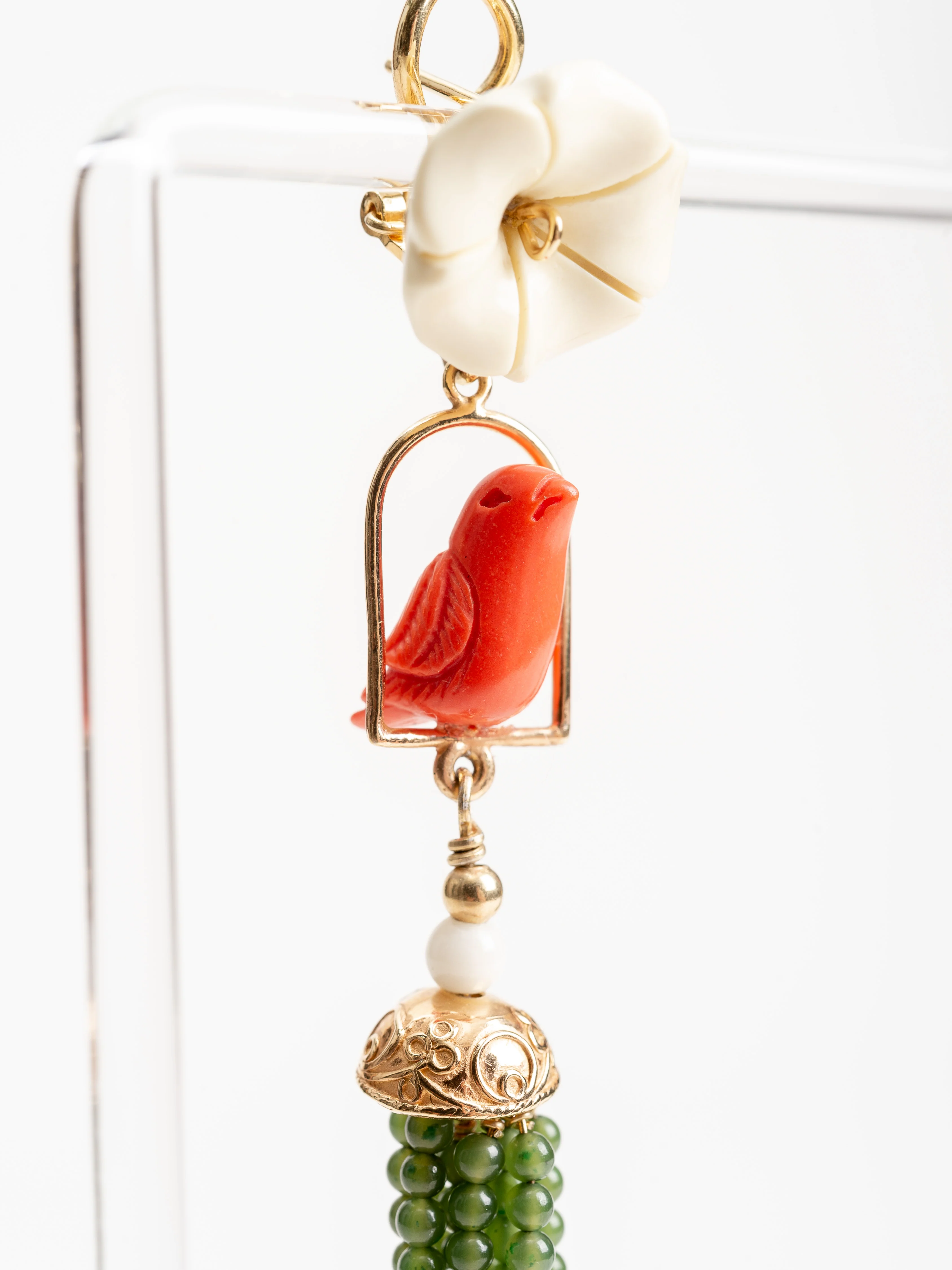 swinger earrings - white, coral, jade - Image 5