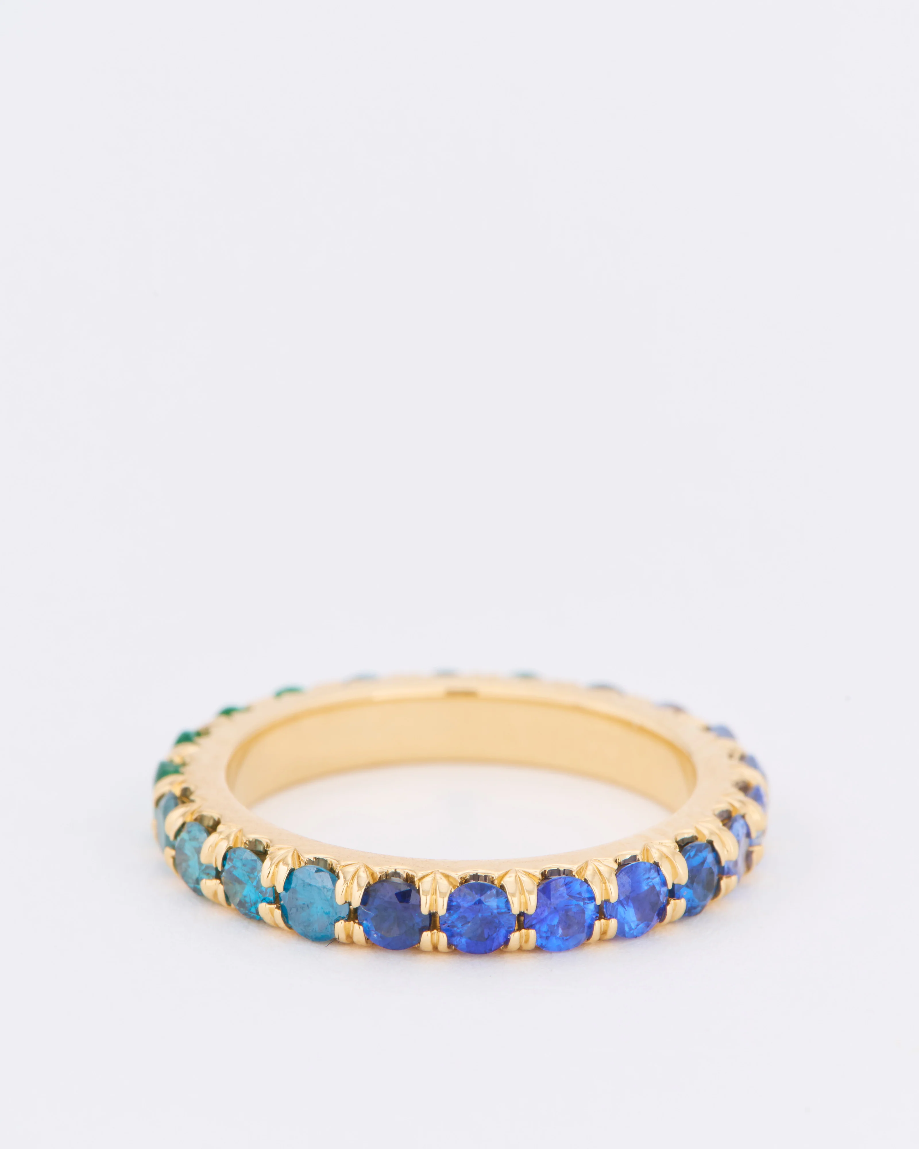 atlantic ombré sapphire, diamond, emerald full eternity ring