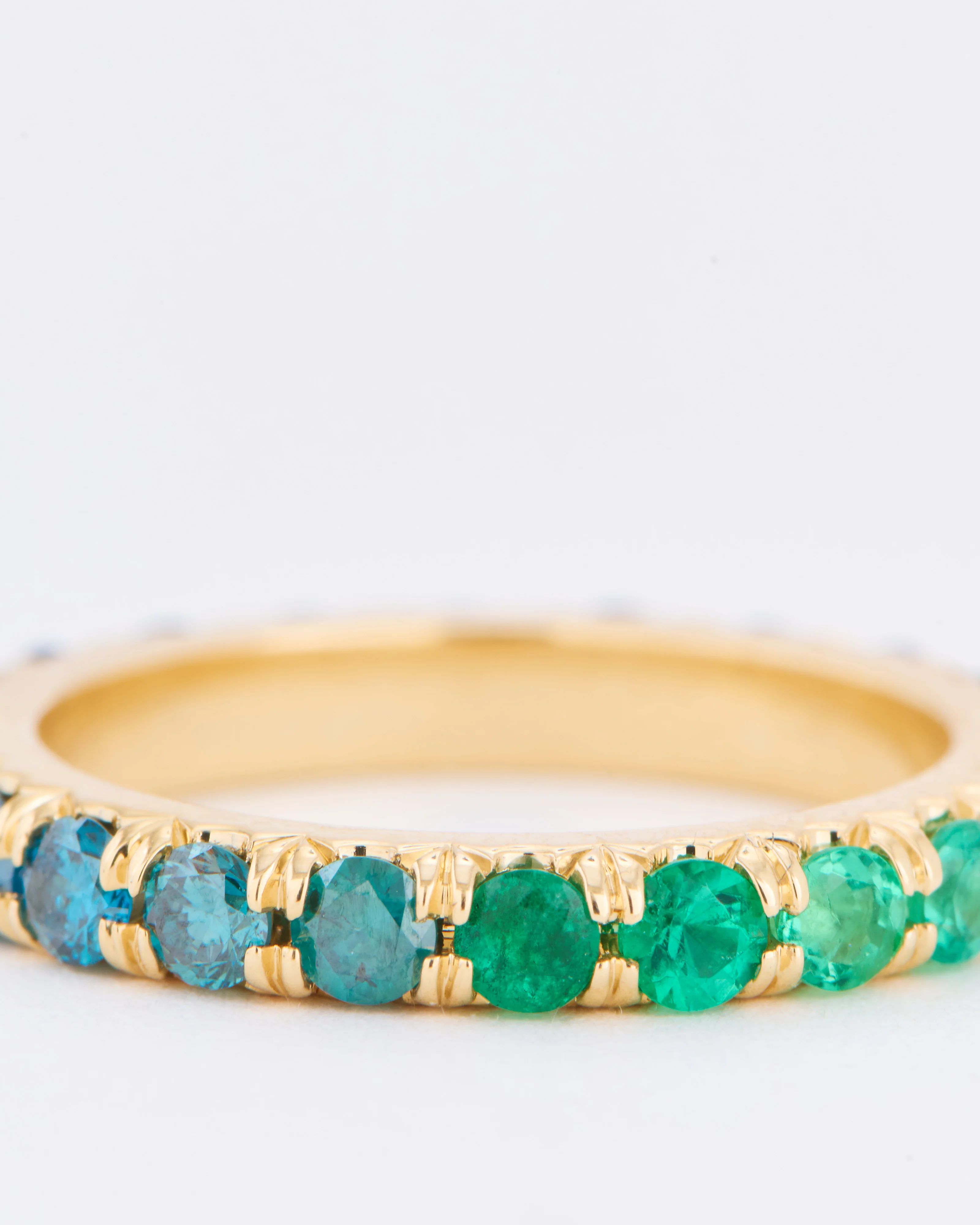 atlantic ombré sapphire, diamond, emerald full eternity ring - Image 3