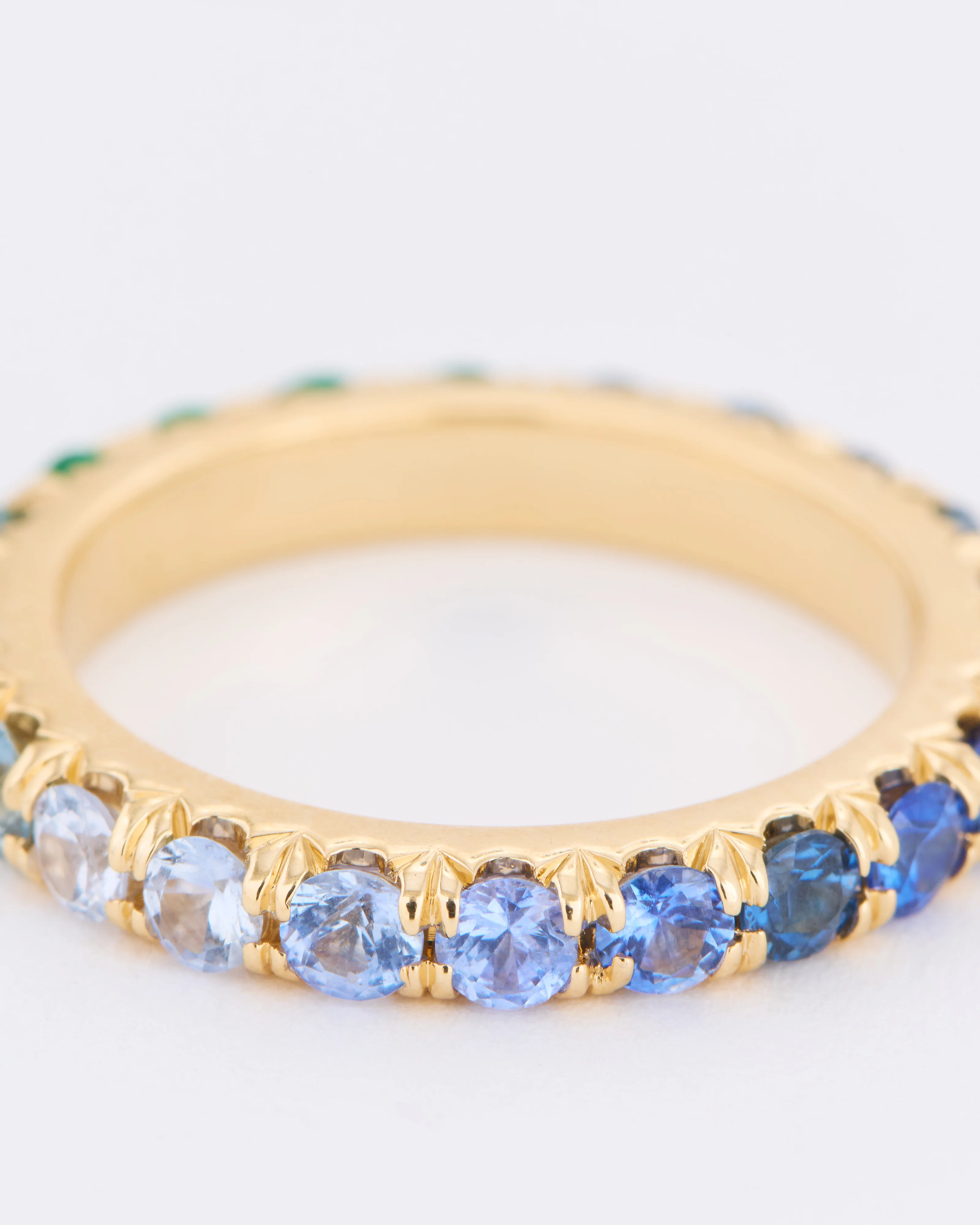 atlantic ombré sapphire, diamond, emerald full eternity ring - Image 4