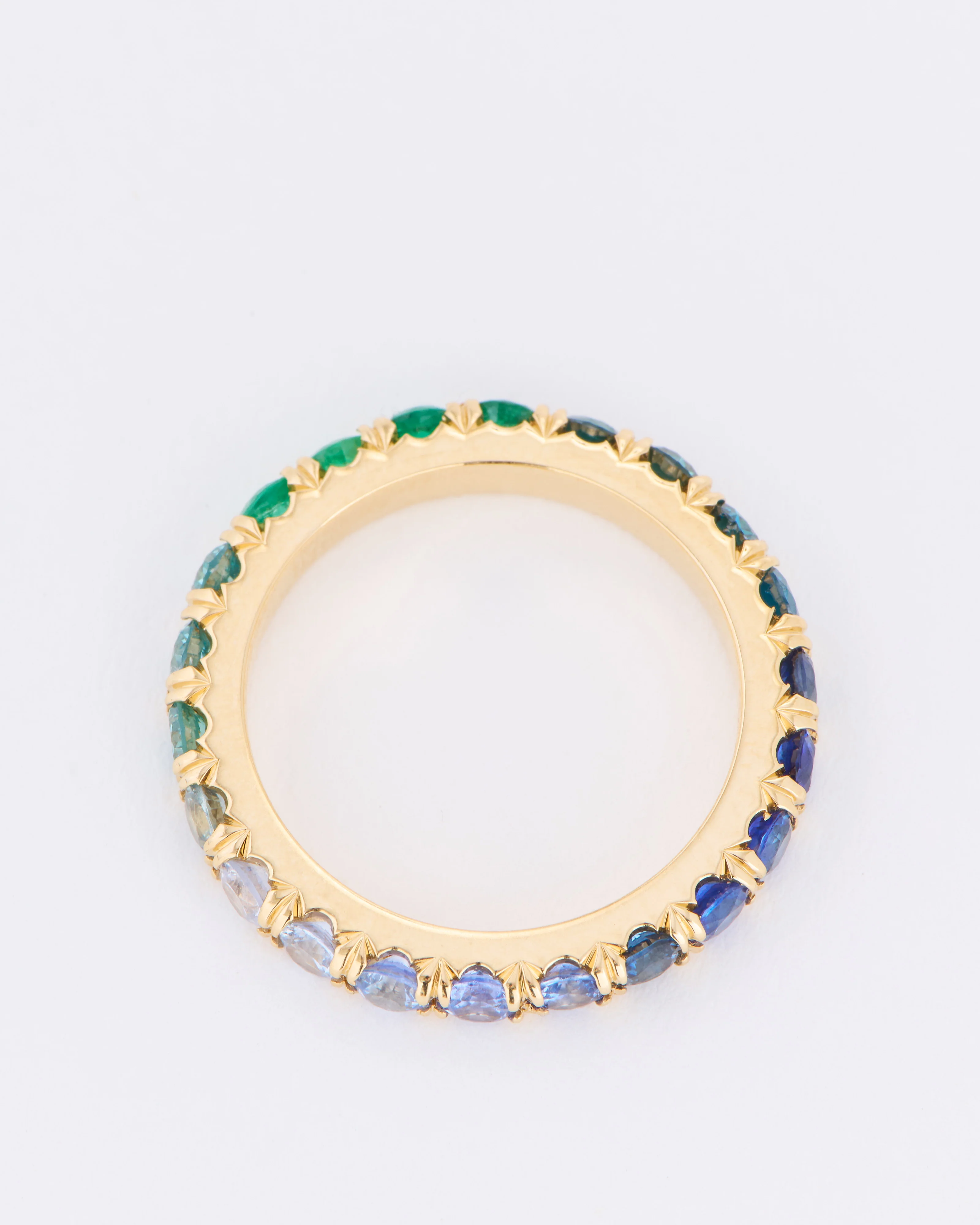 atlantic ombré sapphire, diamond, emerald full eternity ring - Image 5