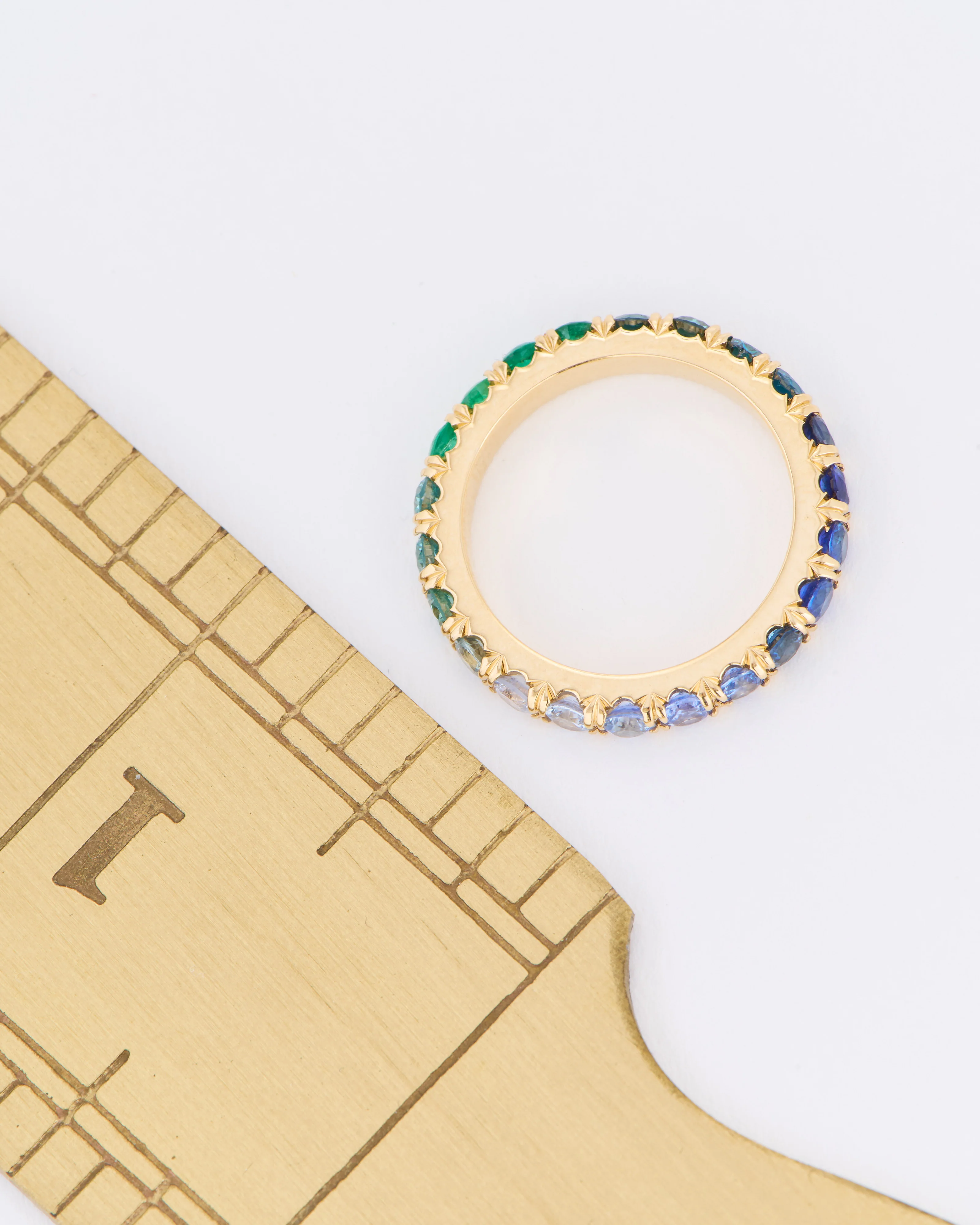 atlantic ombré sapphire, diamond, emerald full eternity ring - Image 6