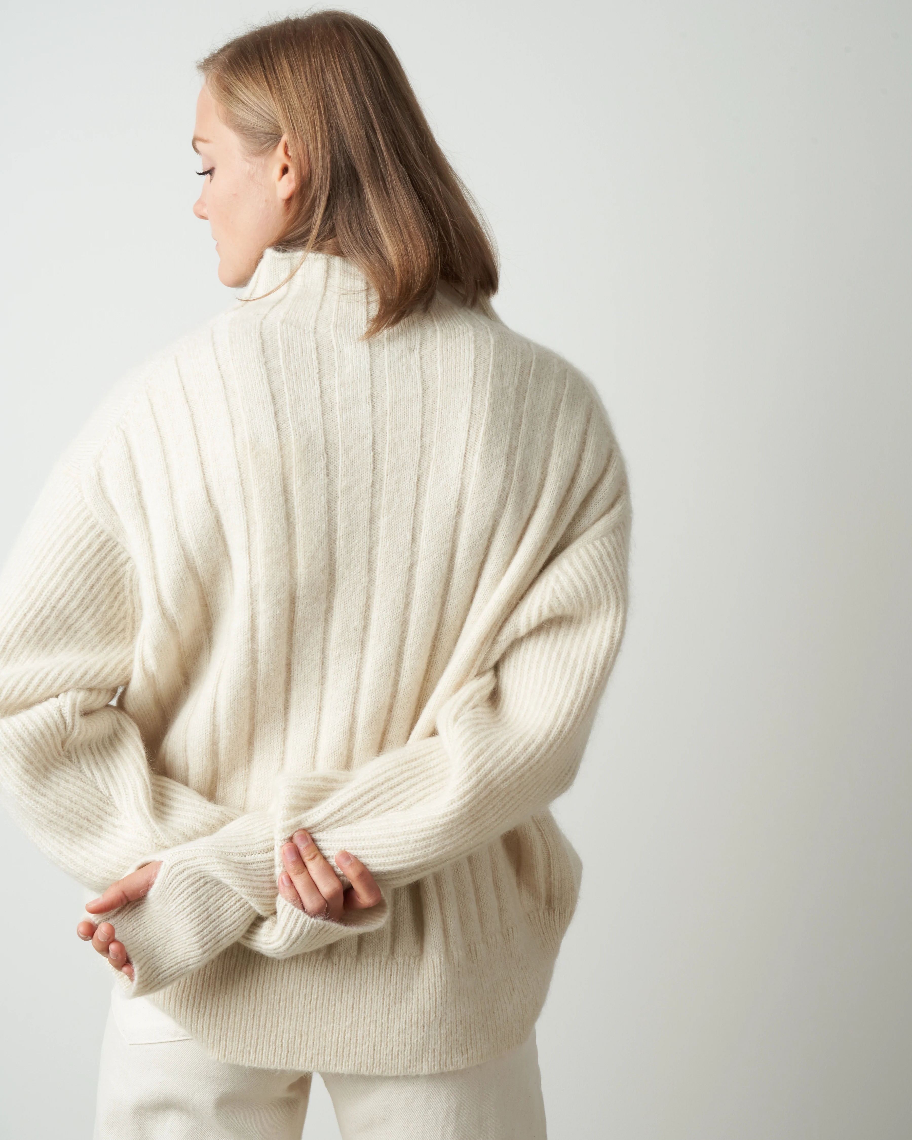 multi stitch high neck sweater - raw white - Image 2