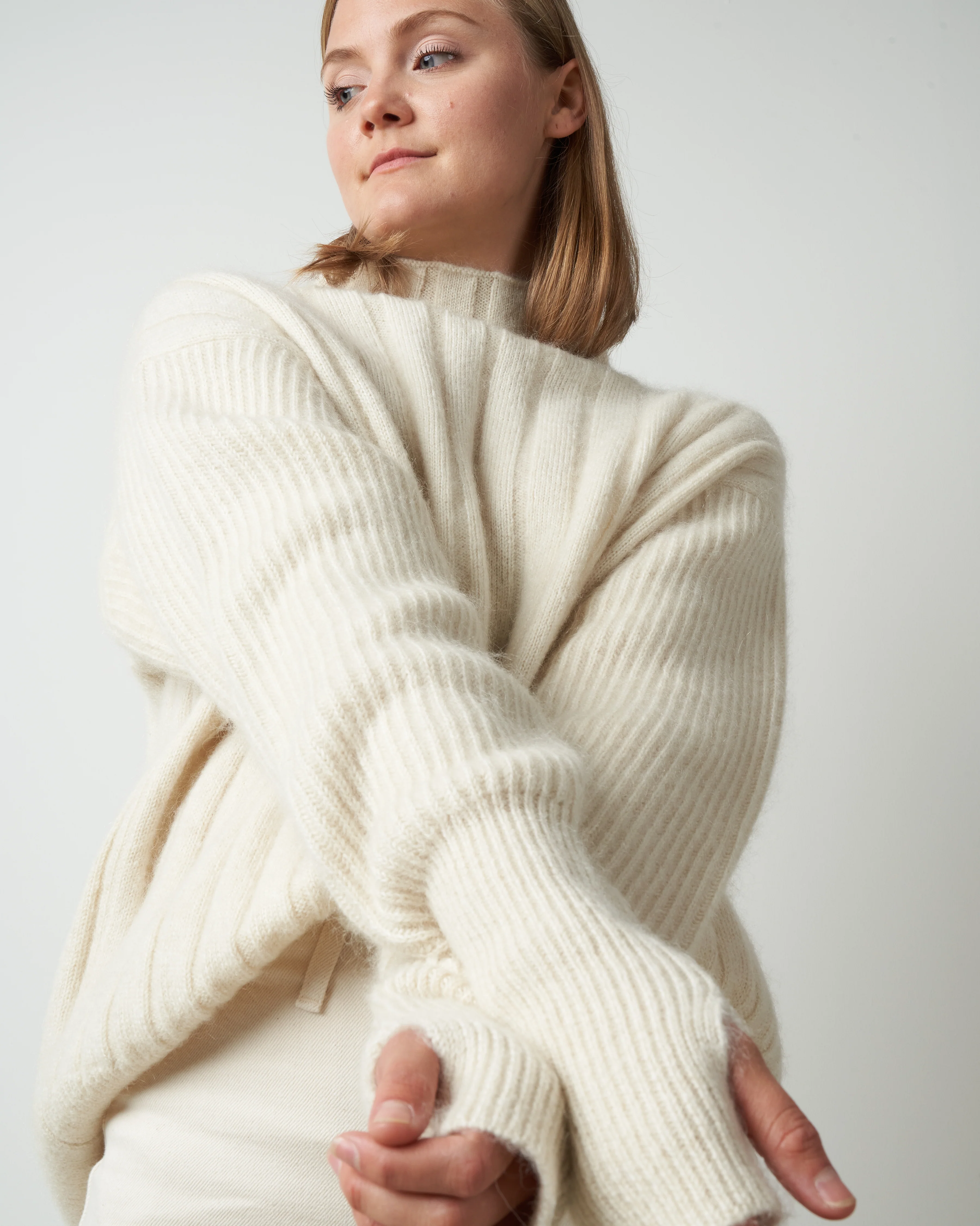 multi stitch high neck sweater - raw white - Image 3