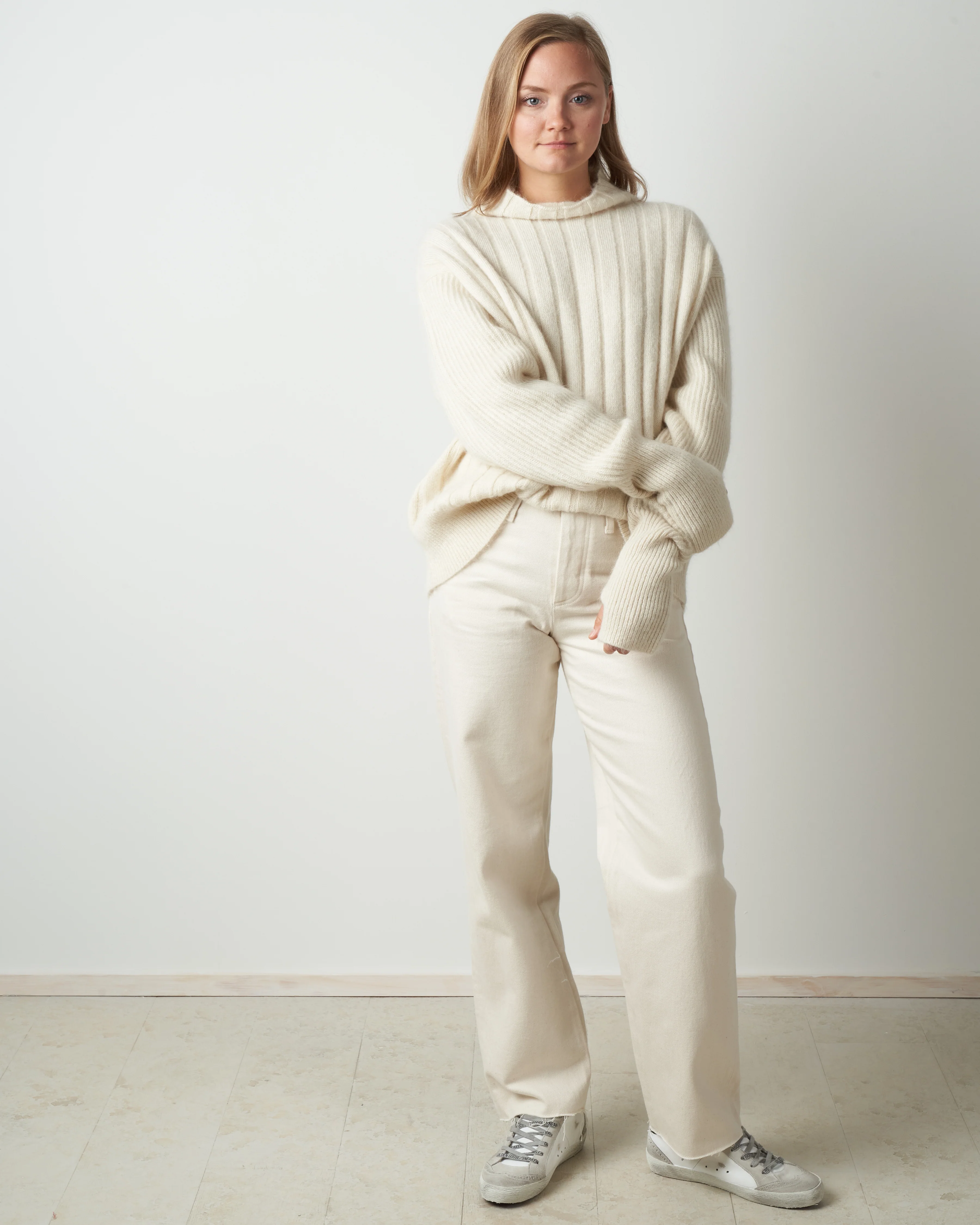 multi stitch high neck sweater - raw white - Image 4