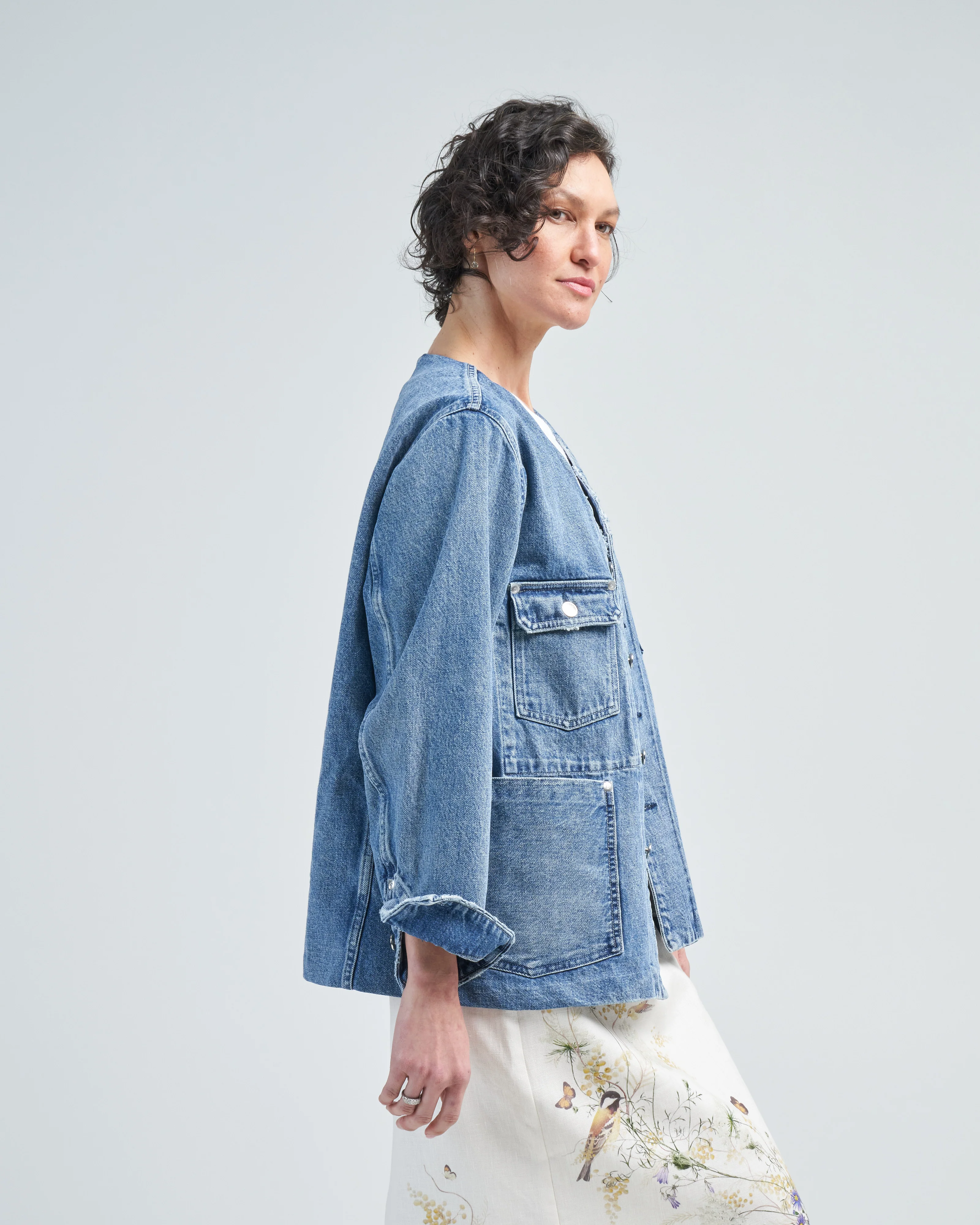 no collar work jean jacket - Image 3