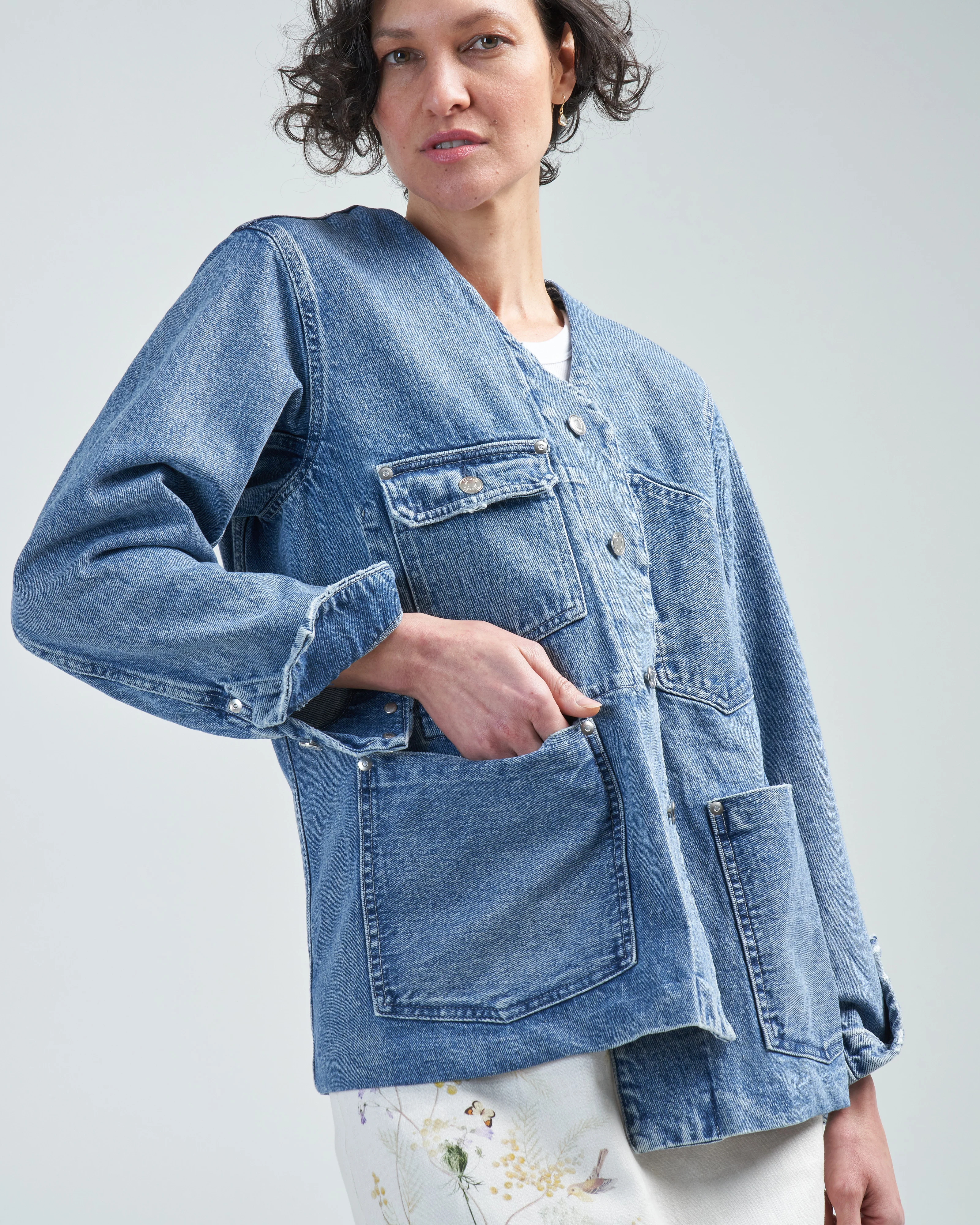no collar work jean jacket - Image 5