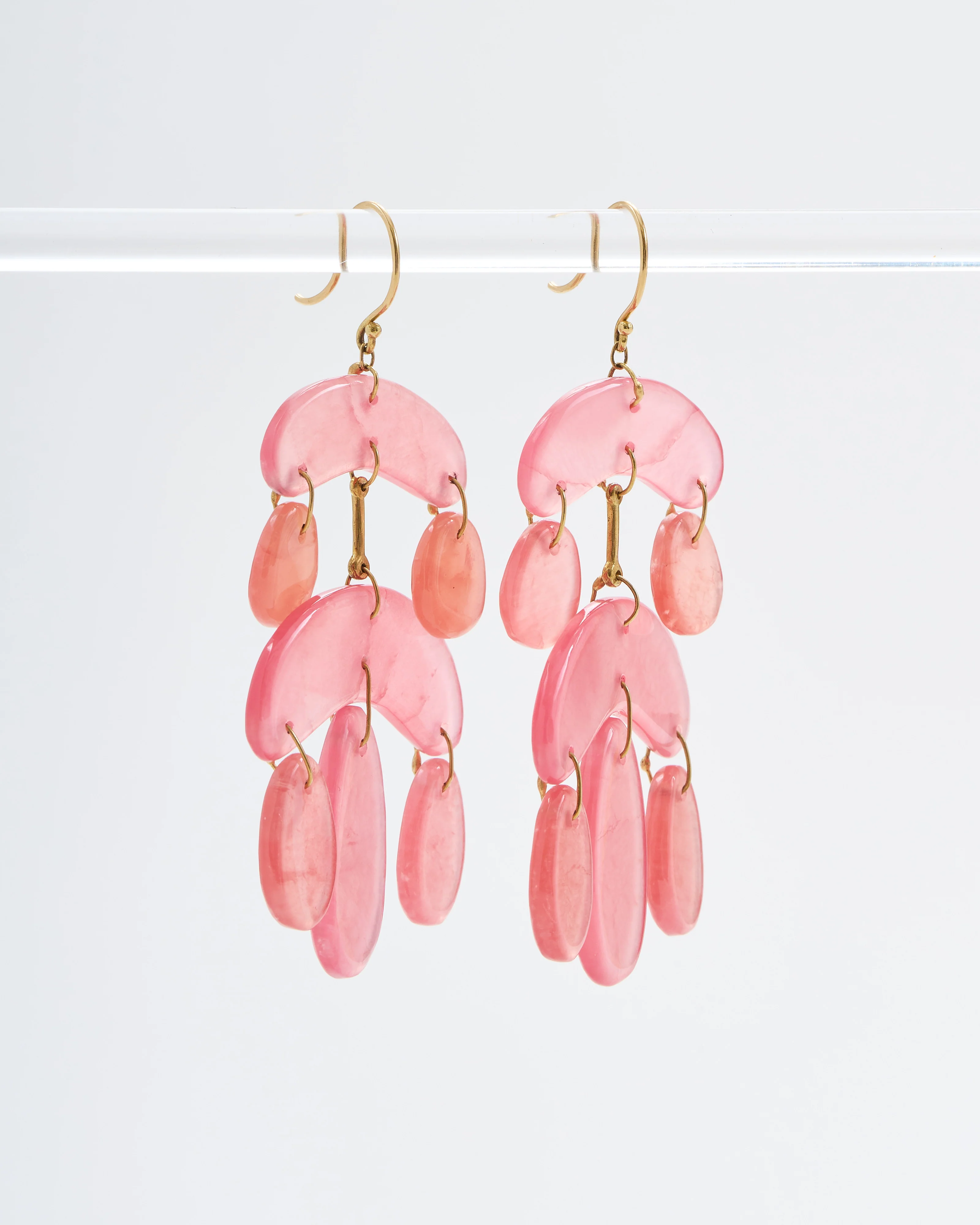rhodocrosite mini chandelier earrings - pink/gold - Image 6